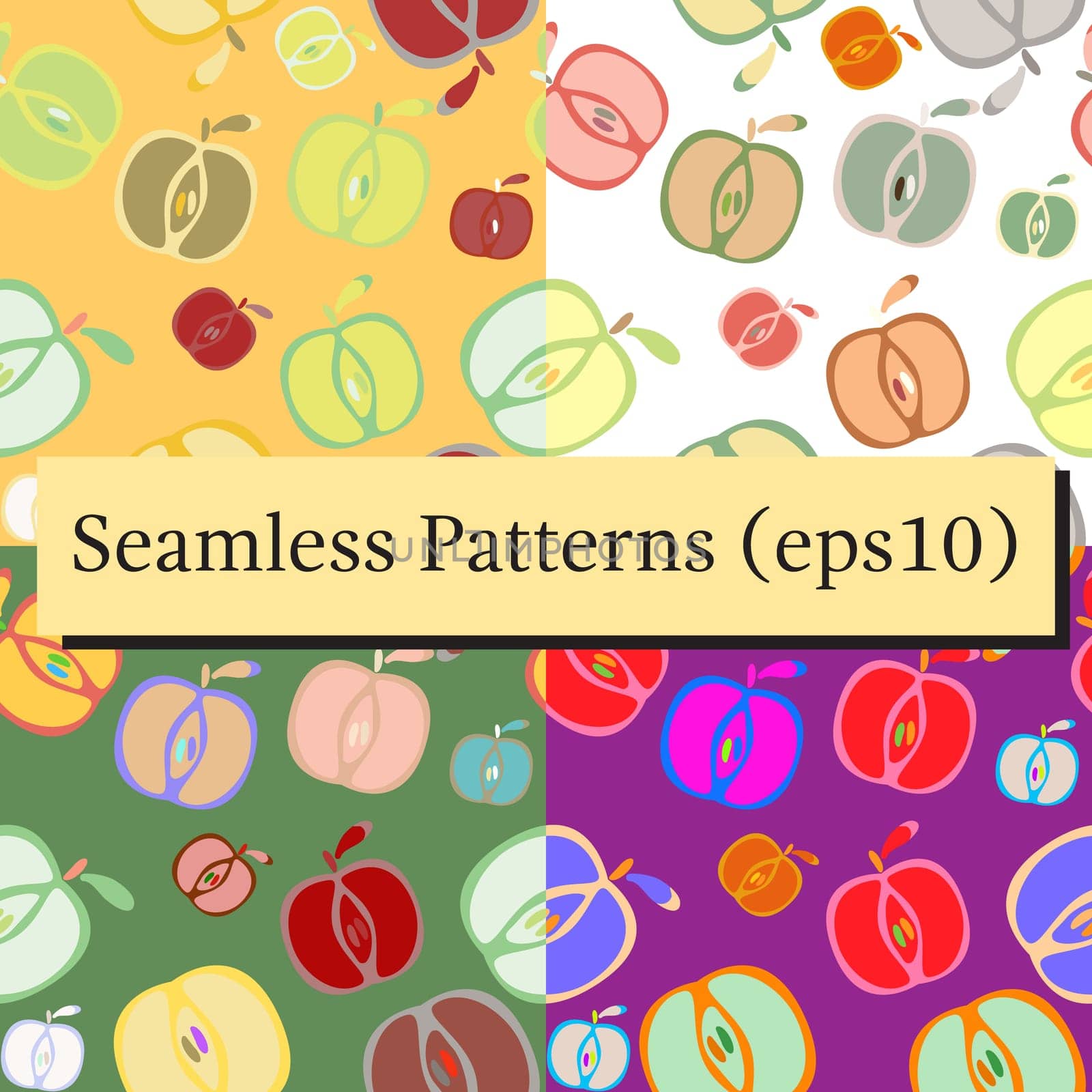 Seamless colorfull background pattern set with apples. Vector illustration.