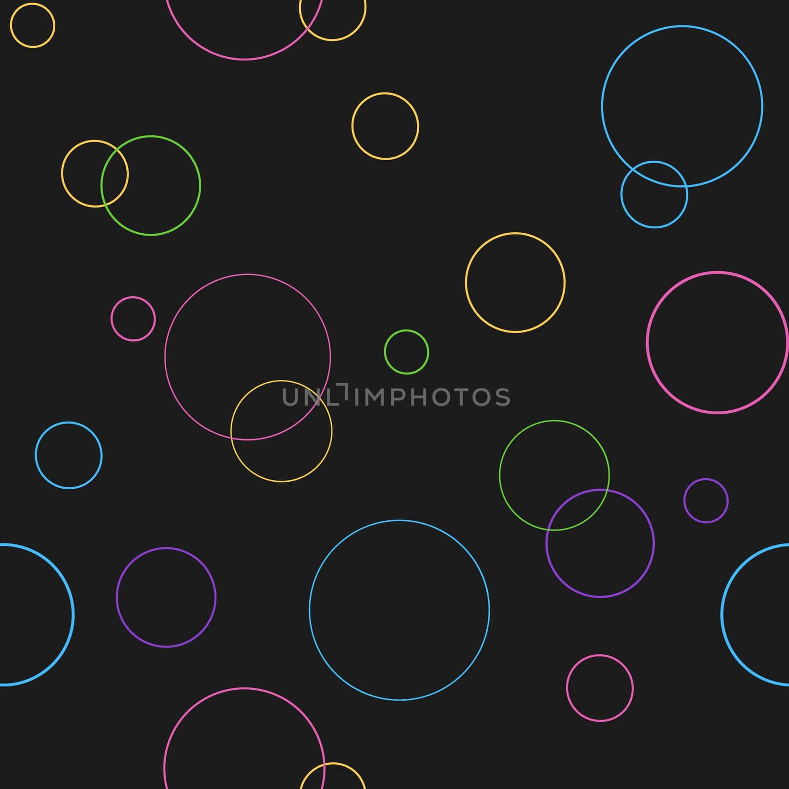 Seamless pattern texture. Geometric ornament with color full circles on black. Vector illustration
