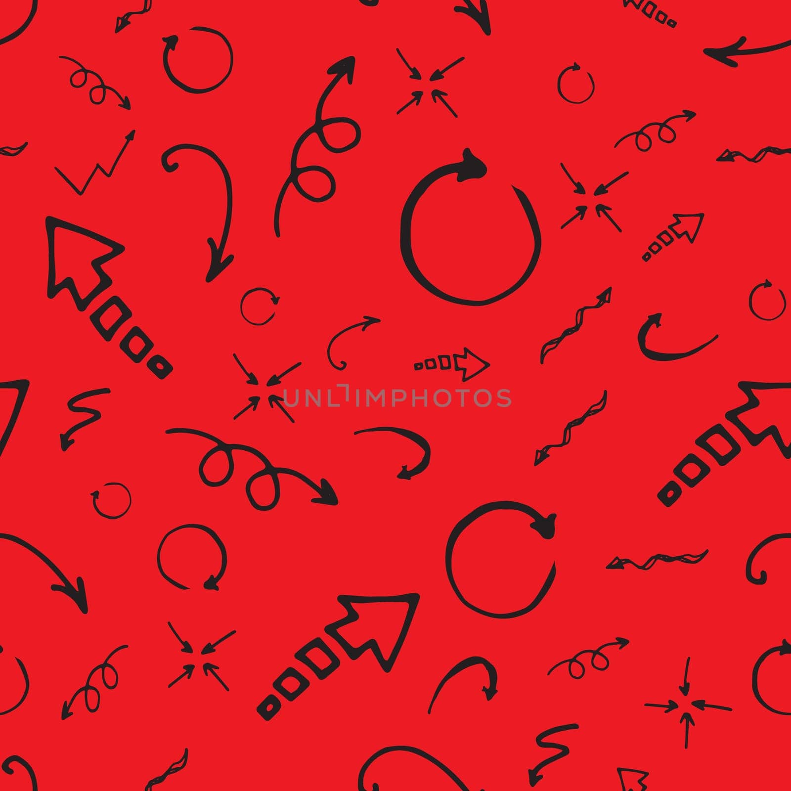 Seamless pattern. Doodle ink, hand drawn pointers, arrows and other signs. Vector image.