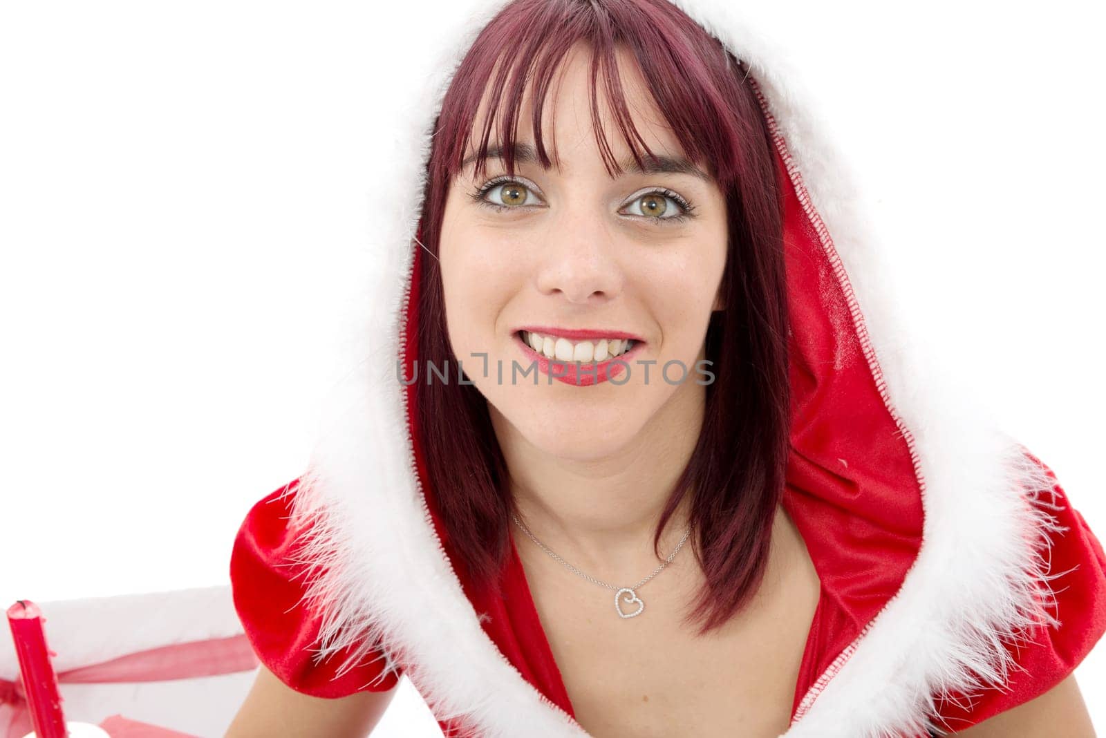 portrait of beautiful sexy girl wearing santa claus clothes