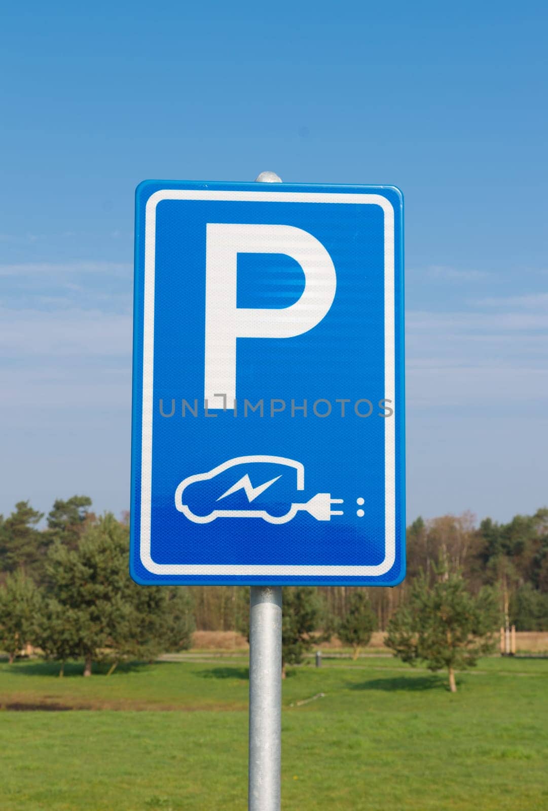 blue parking sign for electric cars