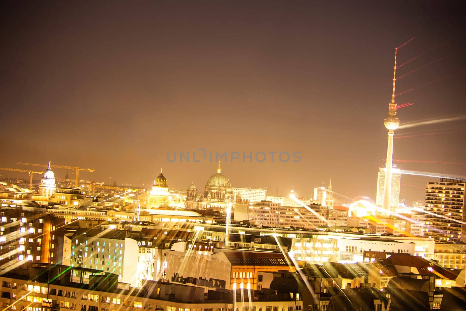 panoramic view on berlin in evening time (lightpainting)
