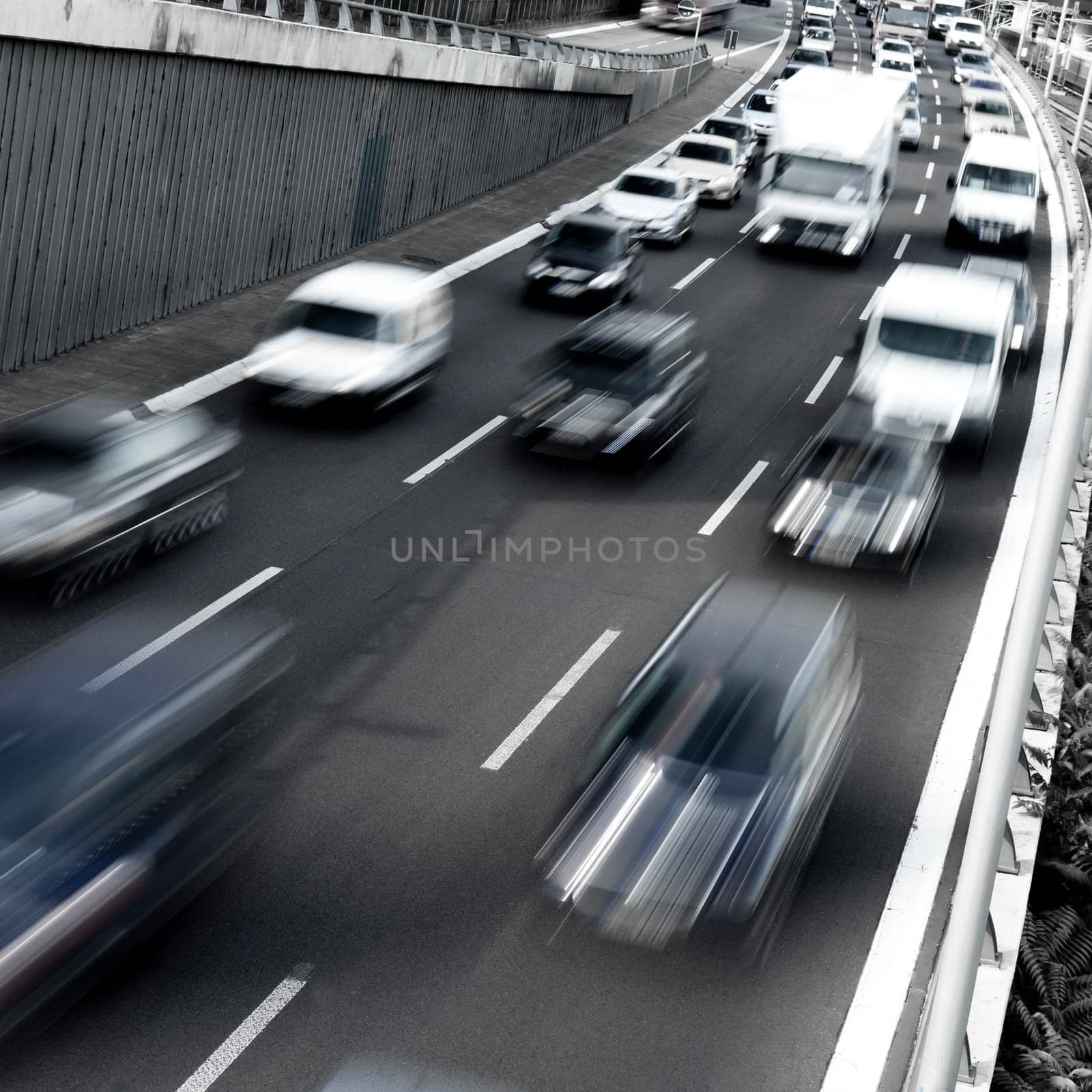 traffic on a highway in early morning