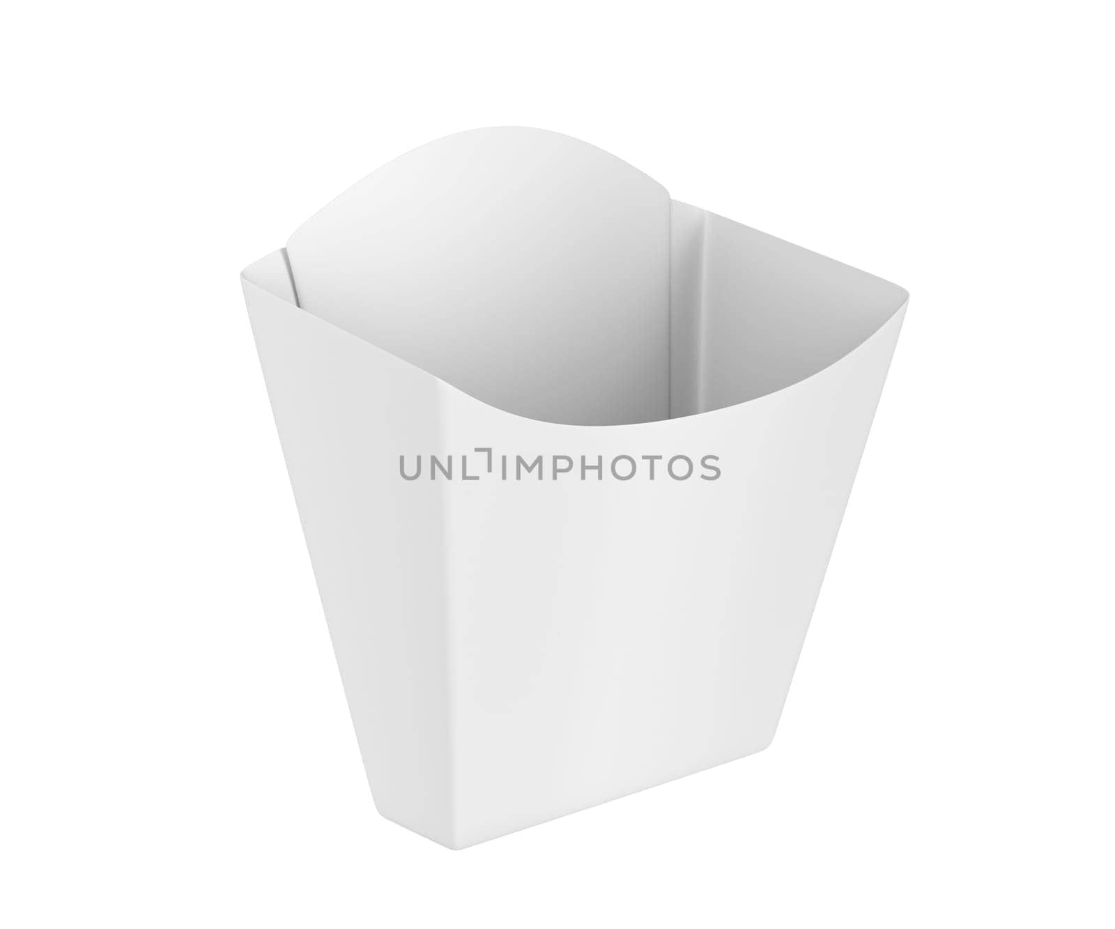 Empty paper container for french fries, isolated on white background