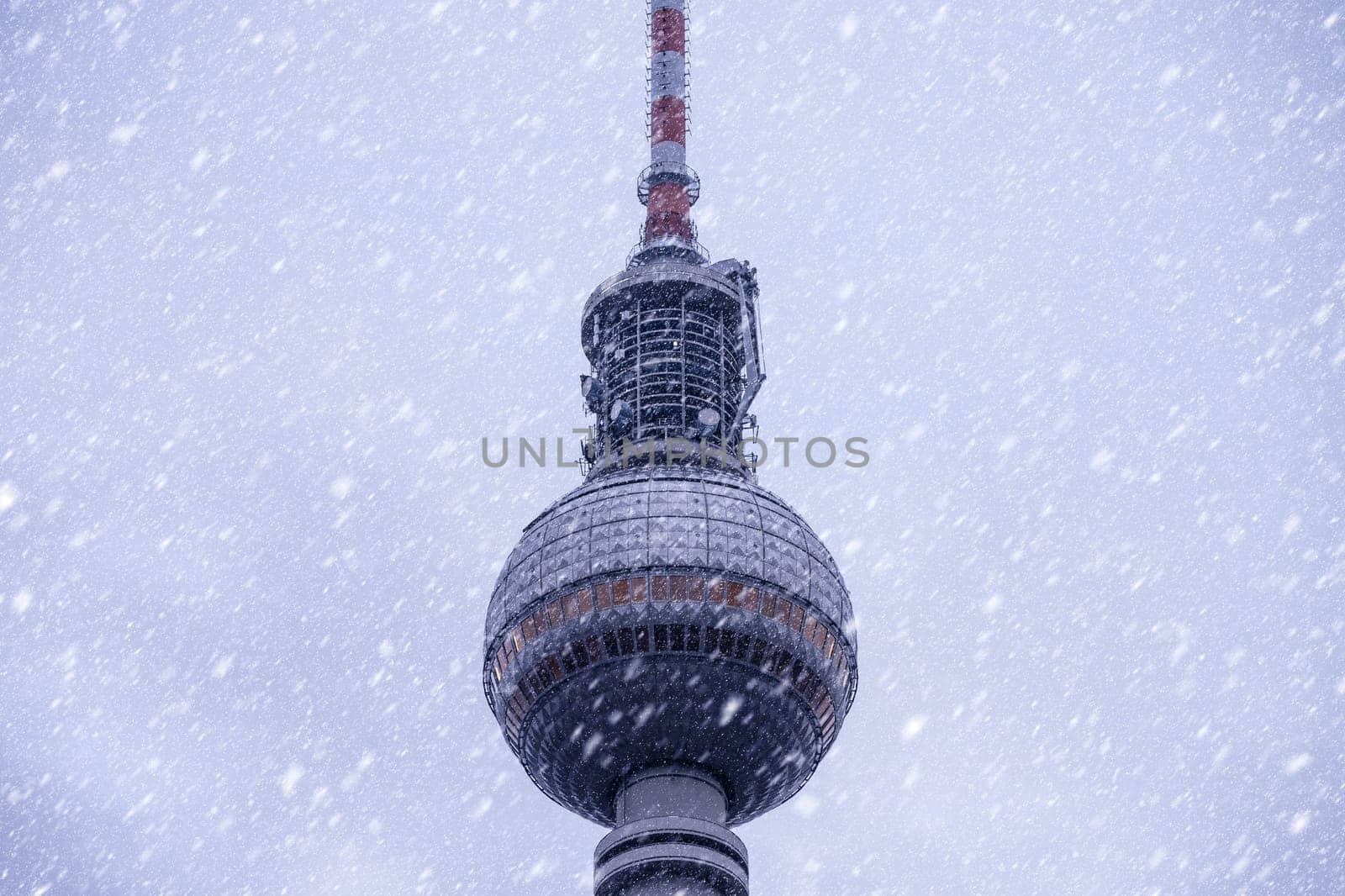 television tower in berlin with snow