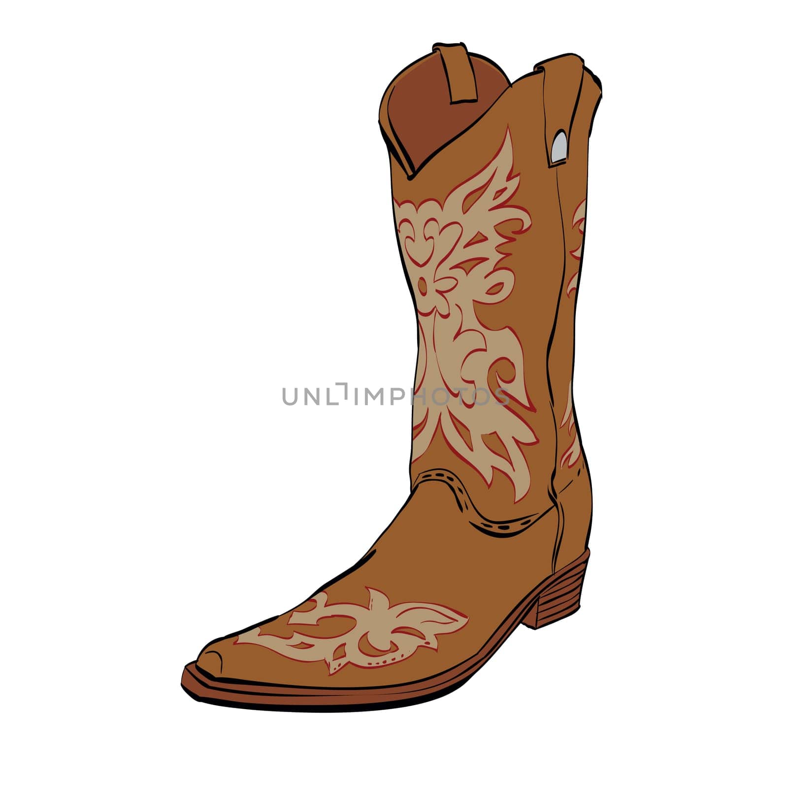 Leather cowboy boots, color vector illustration isolated