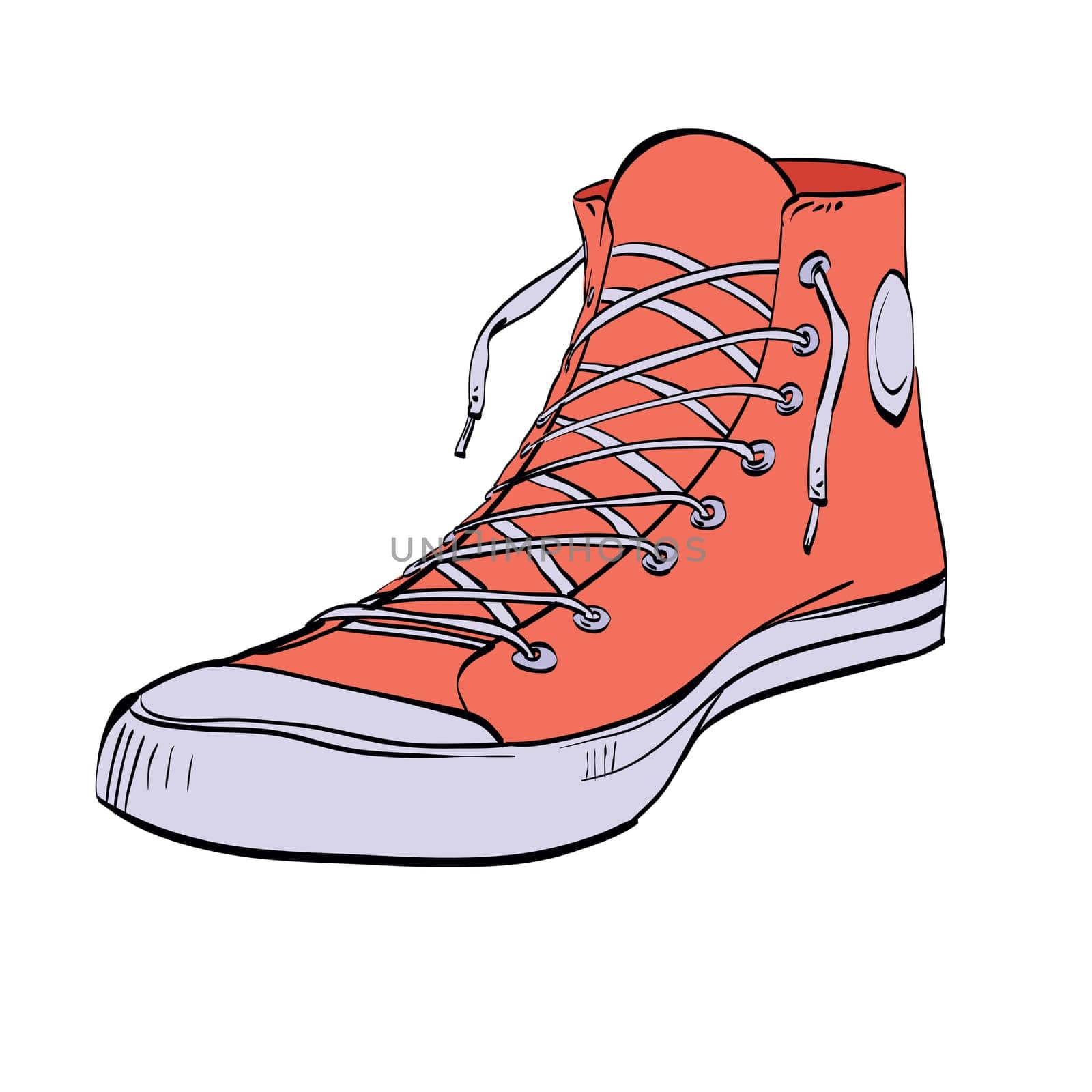 Red sneakers youth shoes, color vector illustration isolated