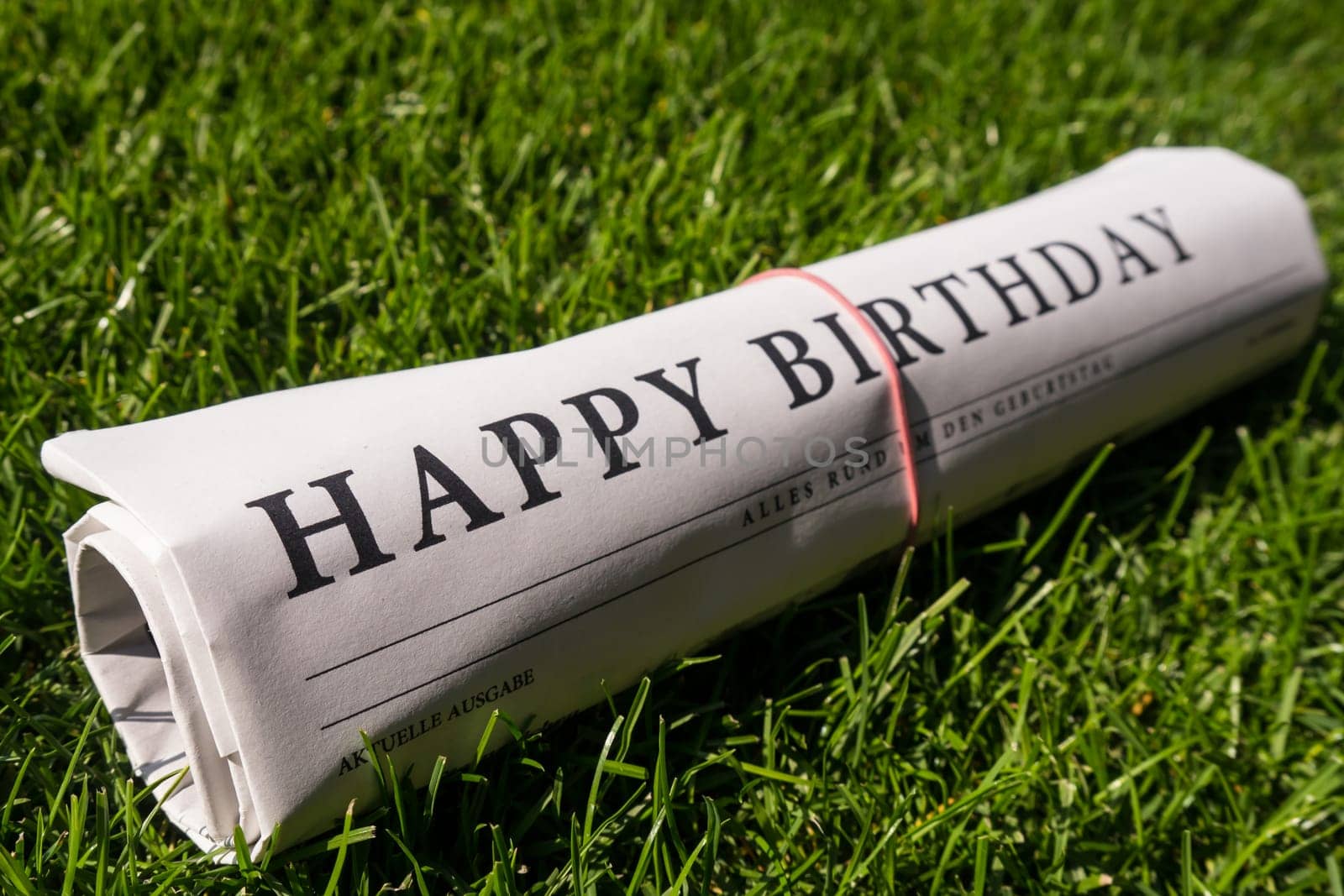 happy birthday newspaper on meadow