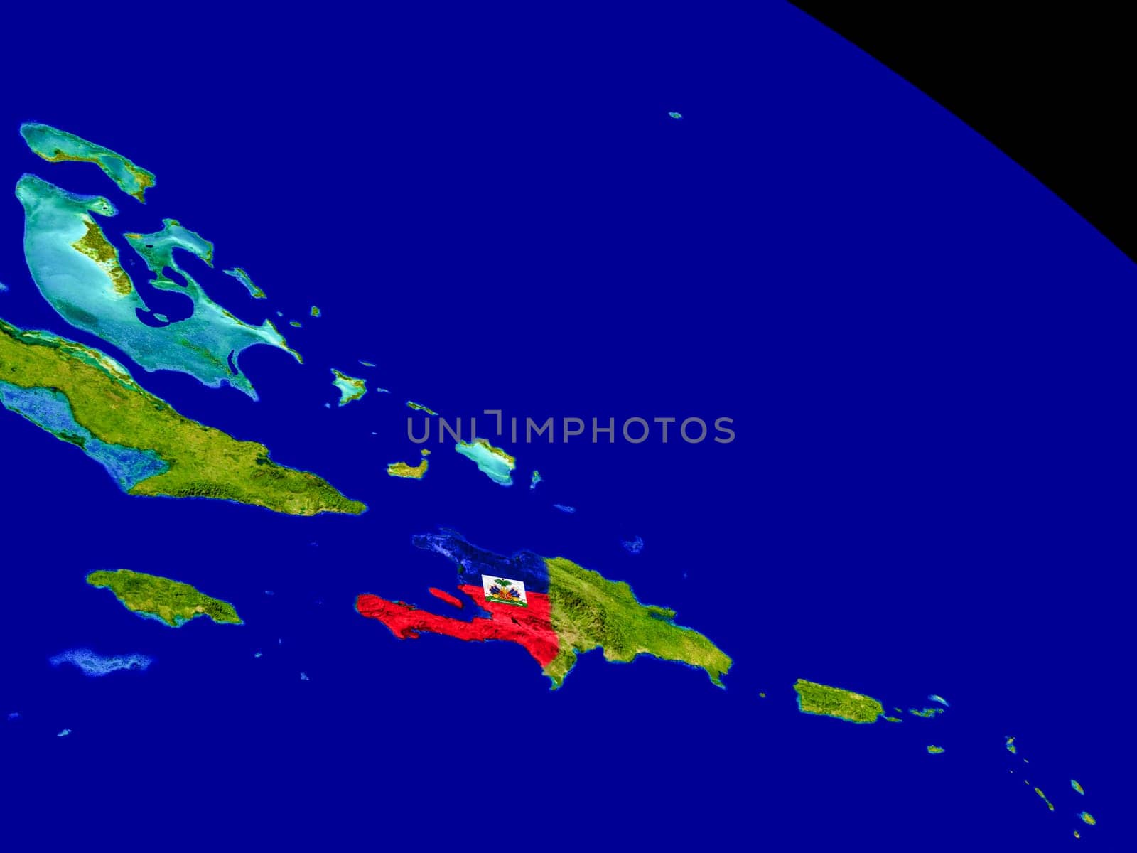 Map of Haiti with embedded flag on planet surface. 3D illustration. Elements of this image furnished by NASA.
