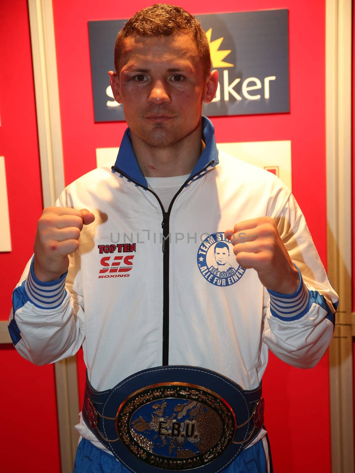 EBU European Champion in Light Heavyweight Robert Stieglitz (SES Boxing) with European Championship belt after his victory against Mehdi Amar SES Boxing Gala on 12.11.16 GETEC Arena Magdeburg