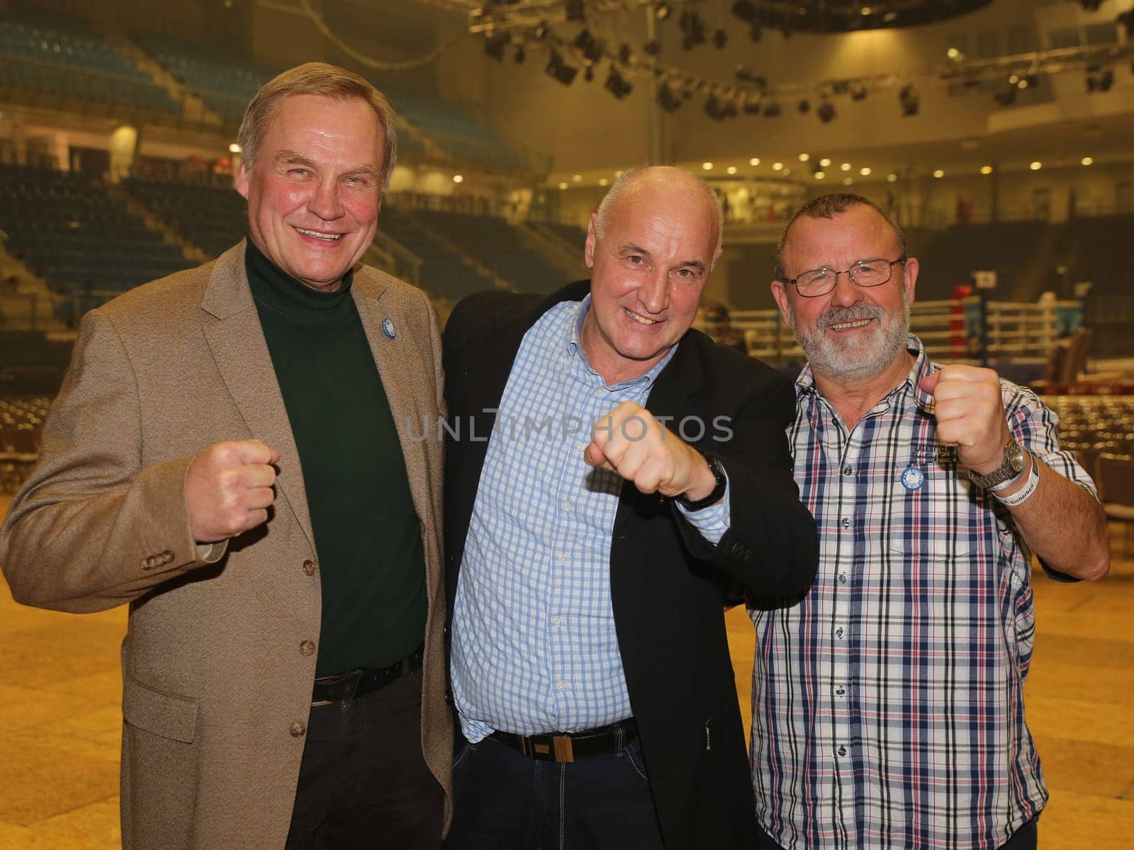 Olympic champion in handball 1980 Günter Dreibrodt,Ingolf Wiegert and Ernst Gerlach ( all GDR - SC Magdeburg) Guests of honour at the SES Boxing Gala on 12.11.16 GETEC Arena Magdeburg