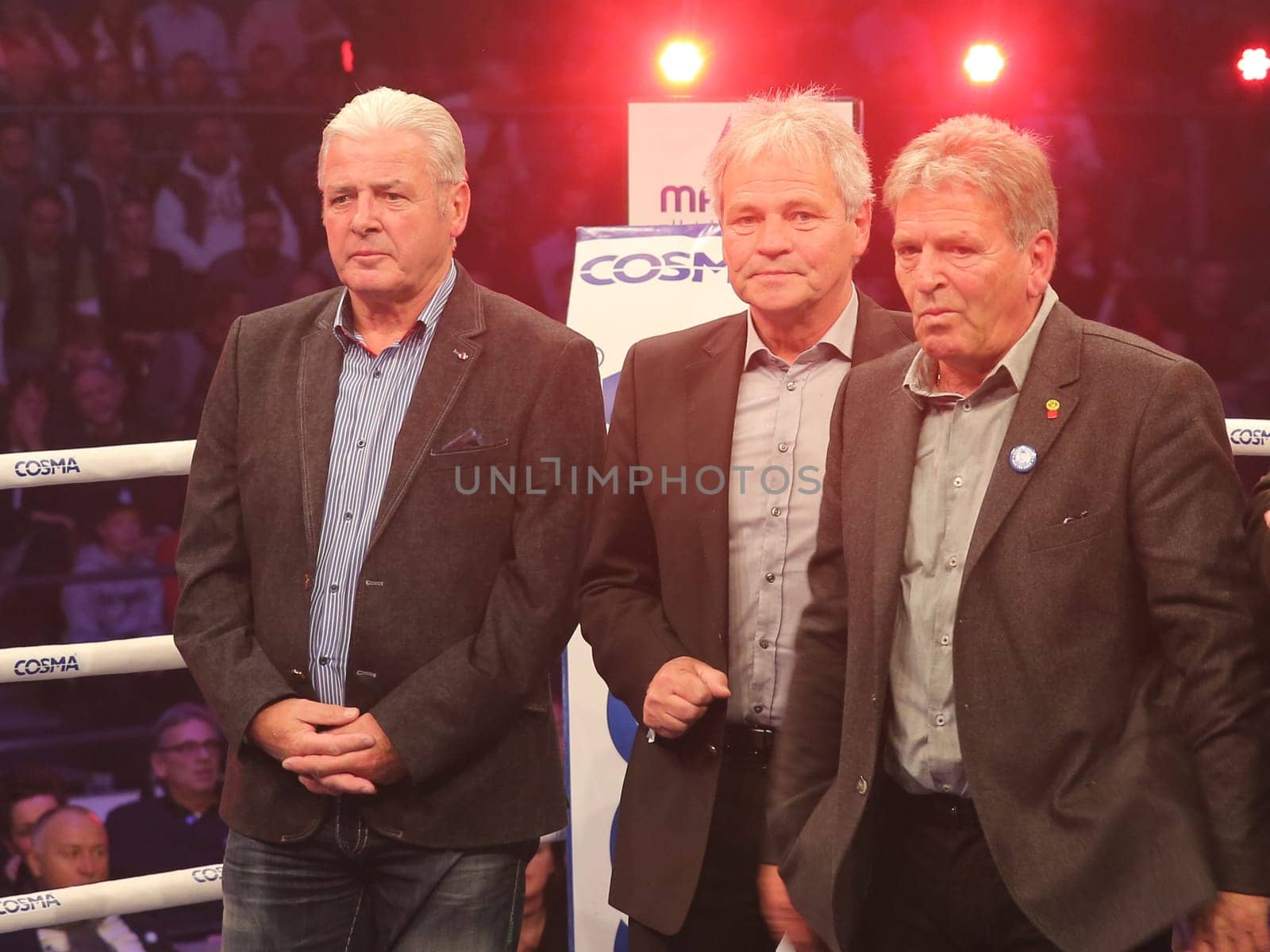 Footballer Wolfgang -PAULE - Seguin,Jürgen -POMME - Pommerenke und Martin - HOFFI - Hoffmann (all 1.FC Magdeburg) Guests of Honour SES-Box-Gala on 12.11.16 GETEC Arena Magdeburg