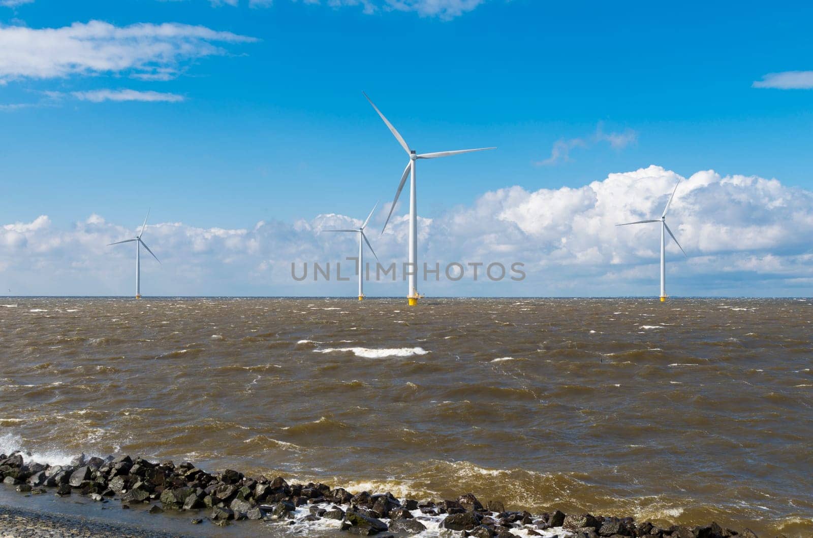 offshore windmill farm in the IJsselmeer at Urk, Netherlands