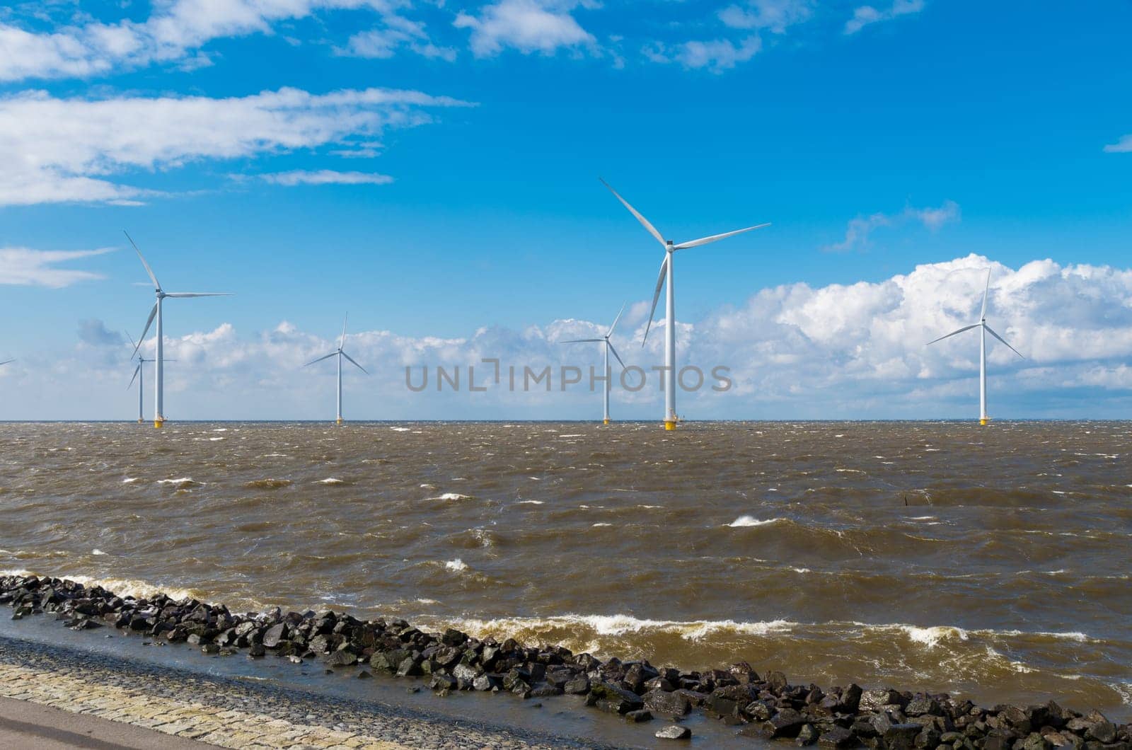 offshore windmill farm in the IJsselmeer at Urk, Netherlands