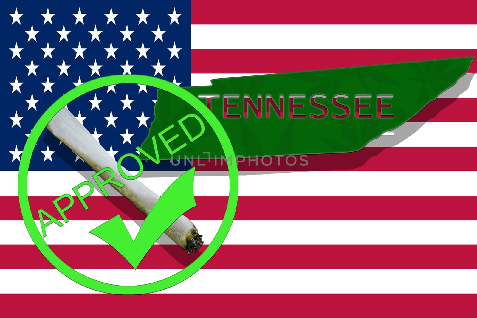 tennessee on cannabis background. drug policy. legalization of marijuana on usa flag