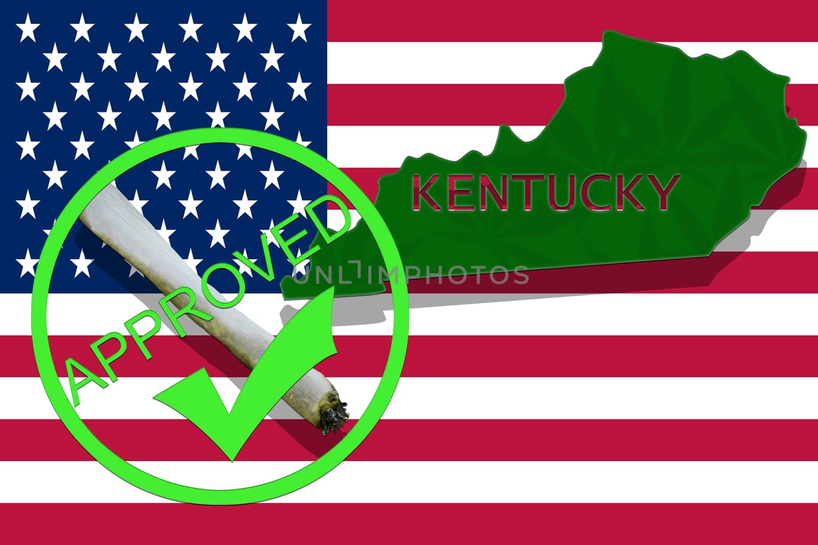 kentucky on cannabis background. drug policy. legalization of marijuana on usa flag