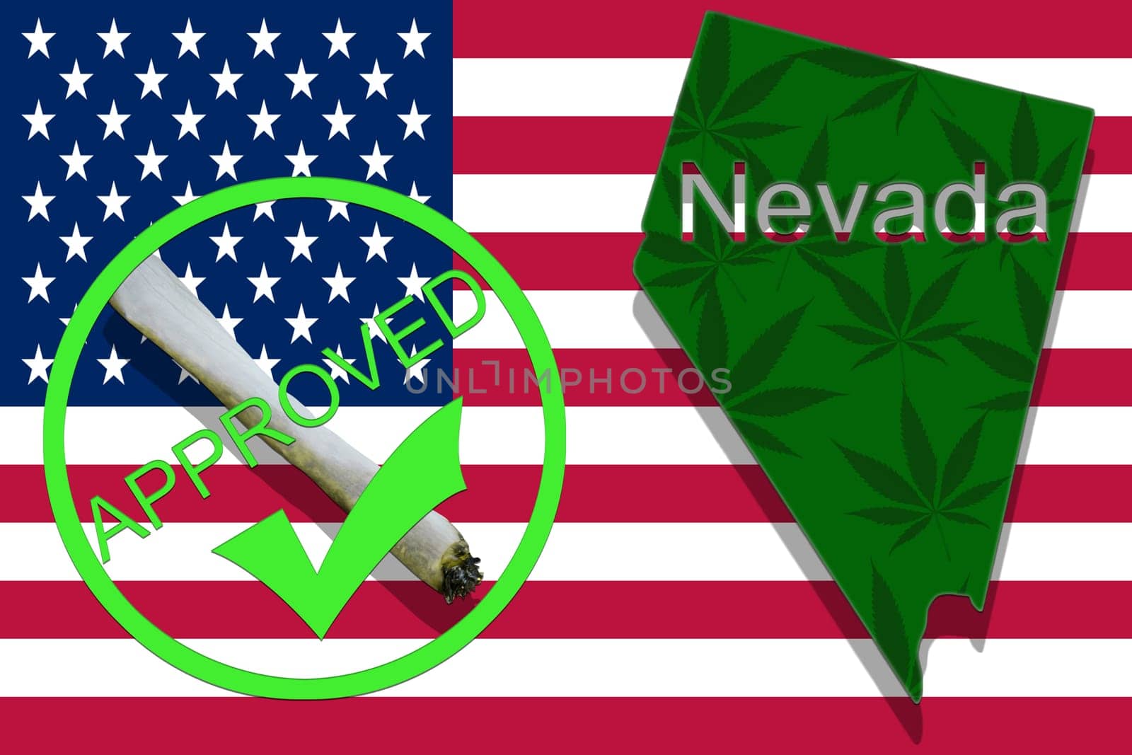 nevada state on cannabis background. drug policy. legalization of marijuana on usa flag