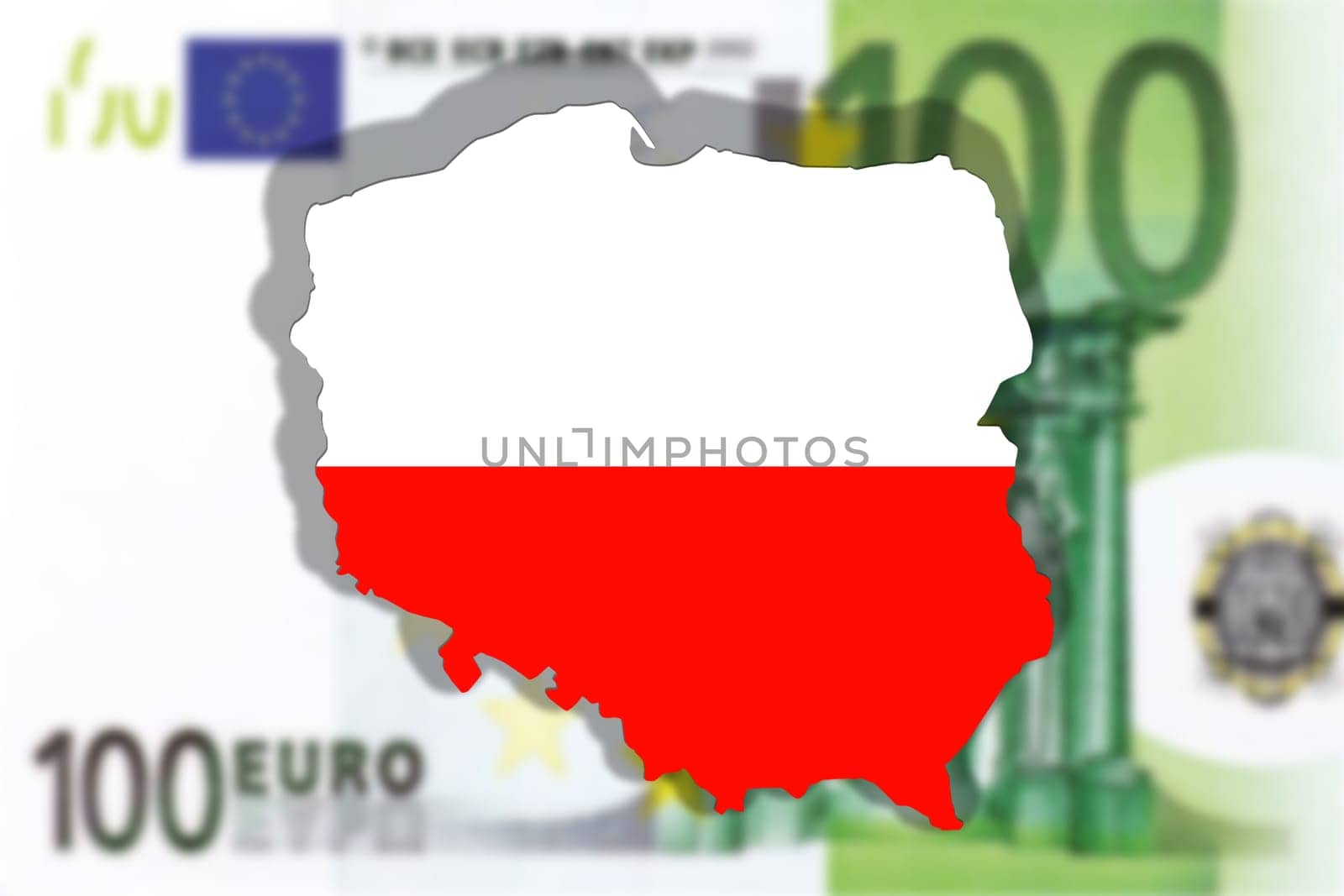close up on poland on 100 euro banknote