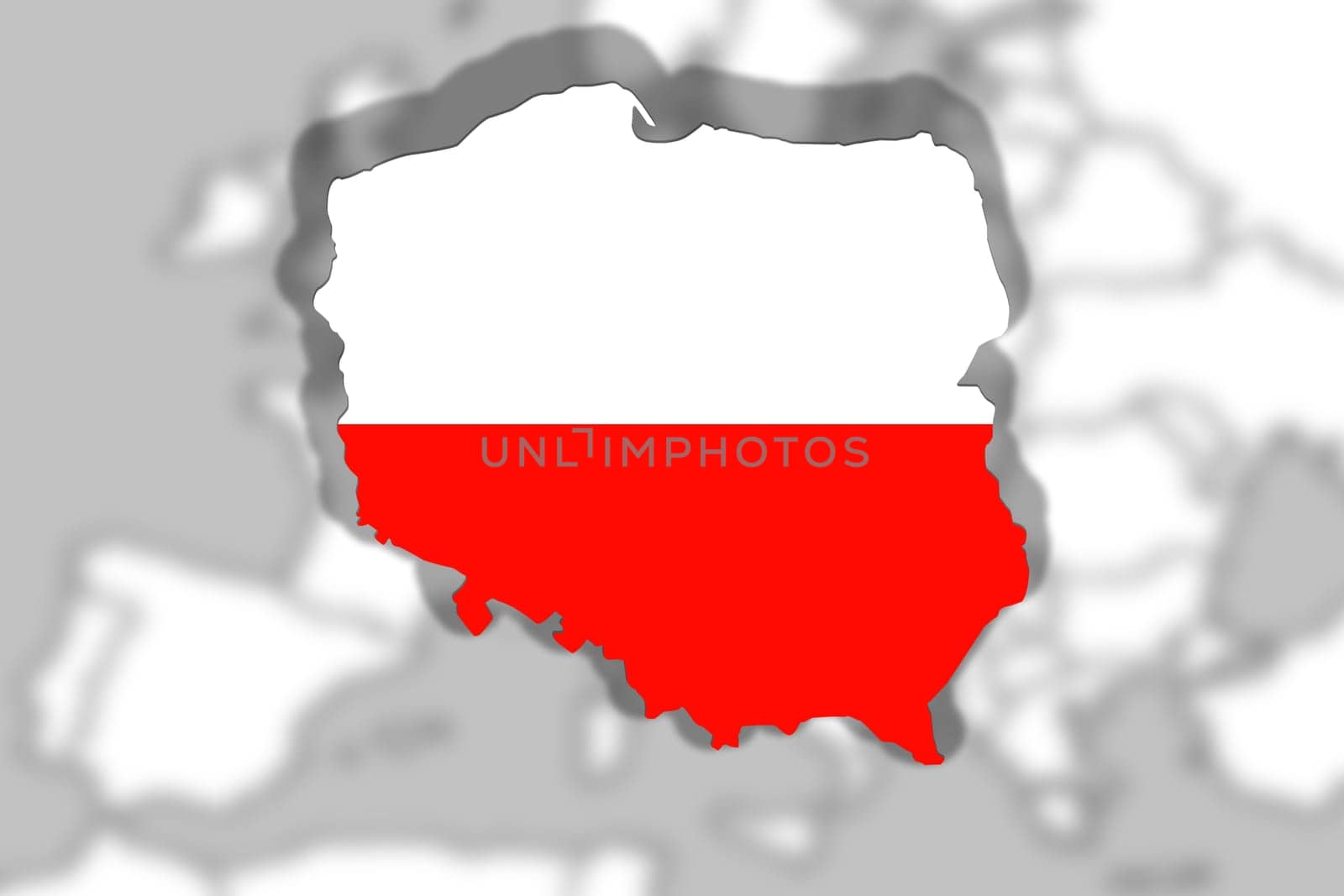 close up on poland on europe background