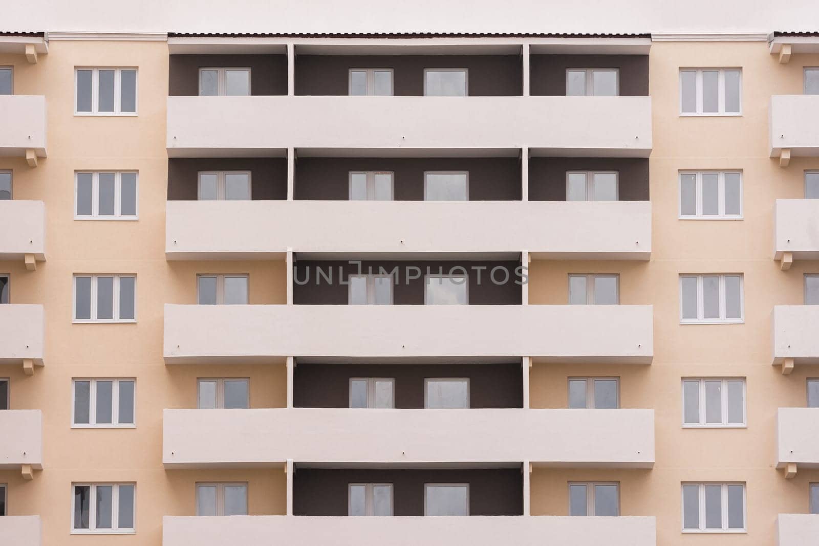 Anapa, Russia - November 16, 2016: Balconies of a typical high-rise buildings of the budget