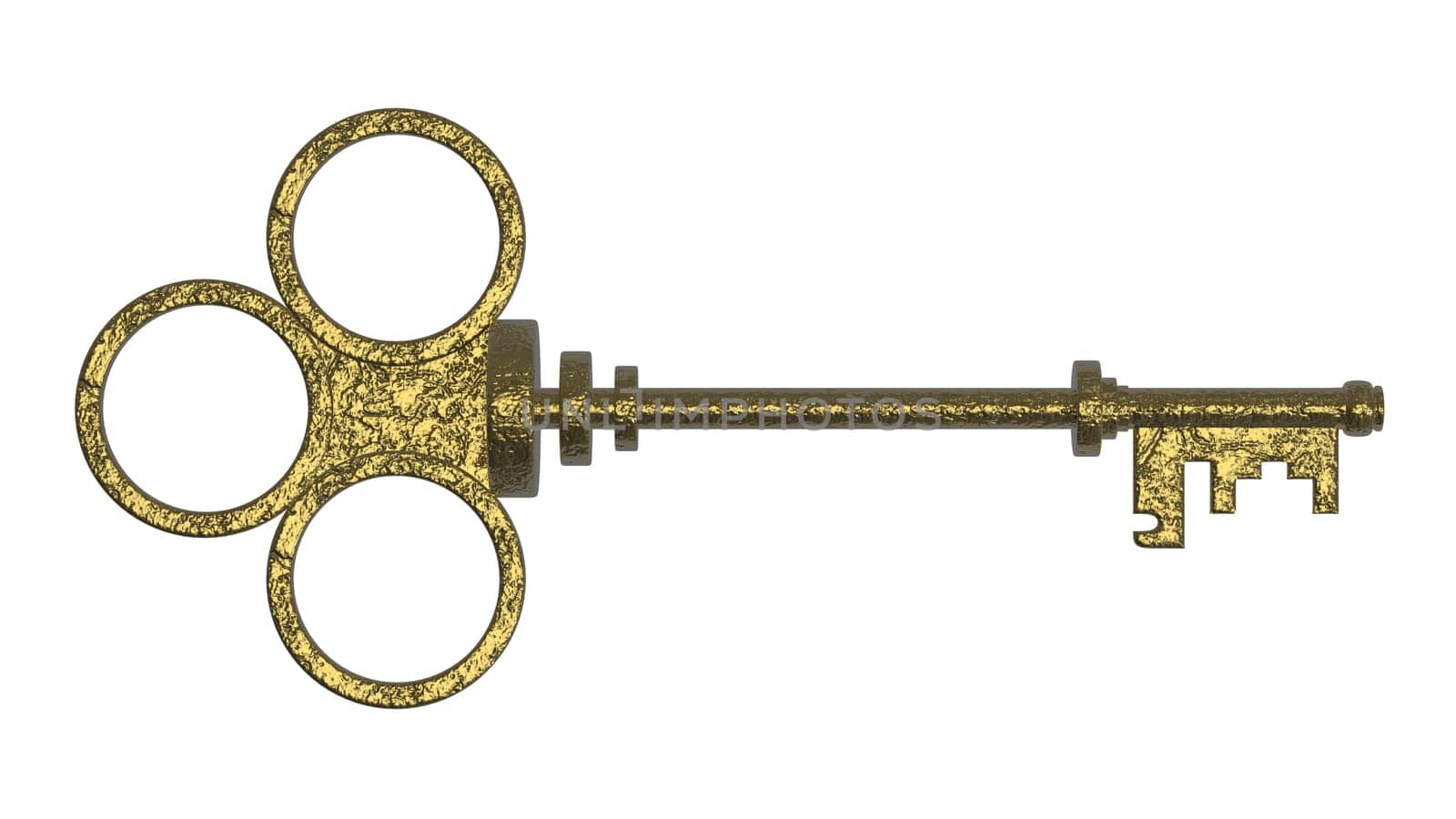 3d rendering old key isolated on white background