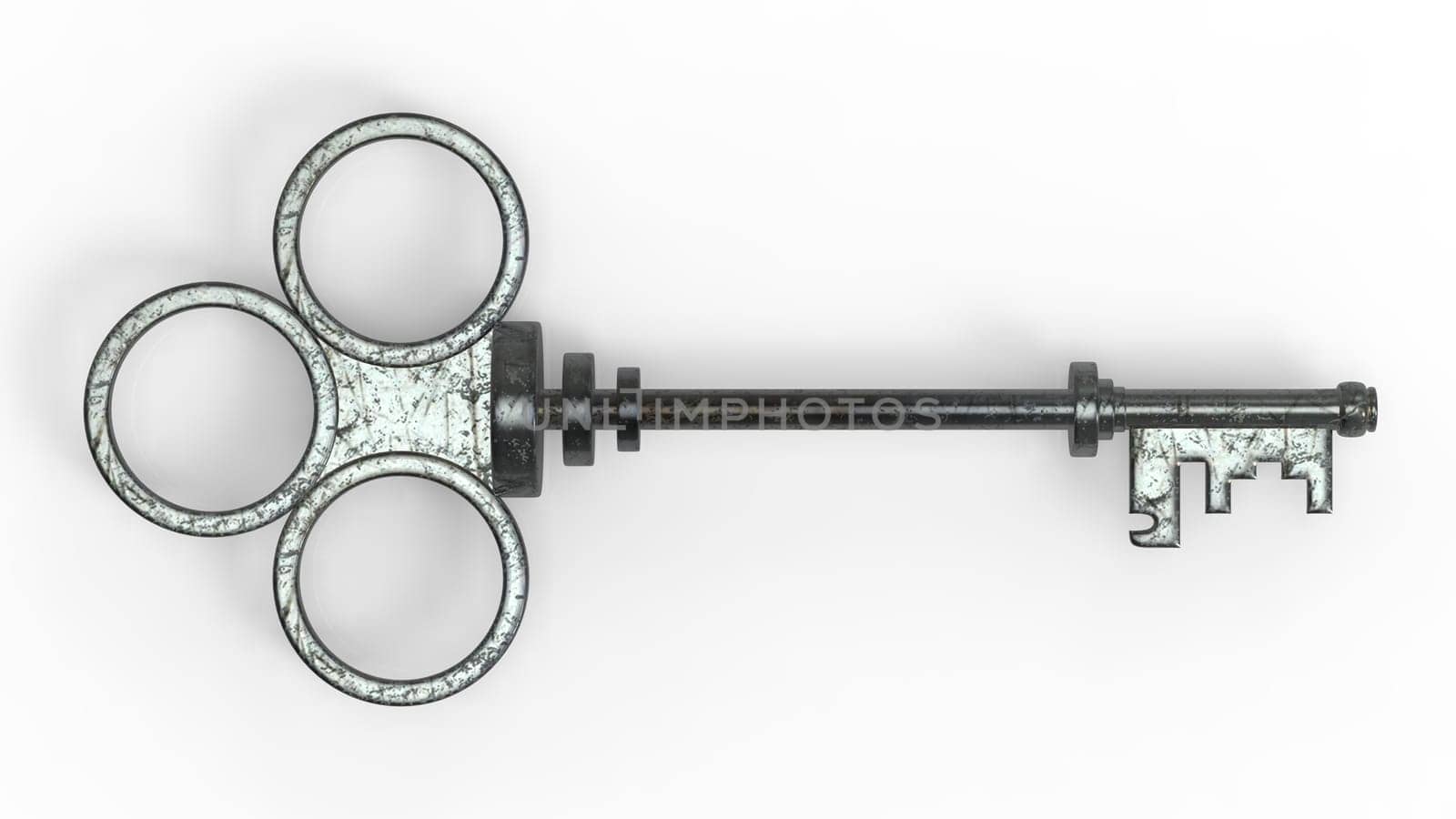 3d rendering old key isolated on white background