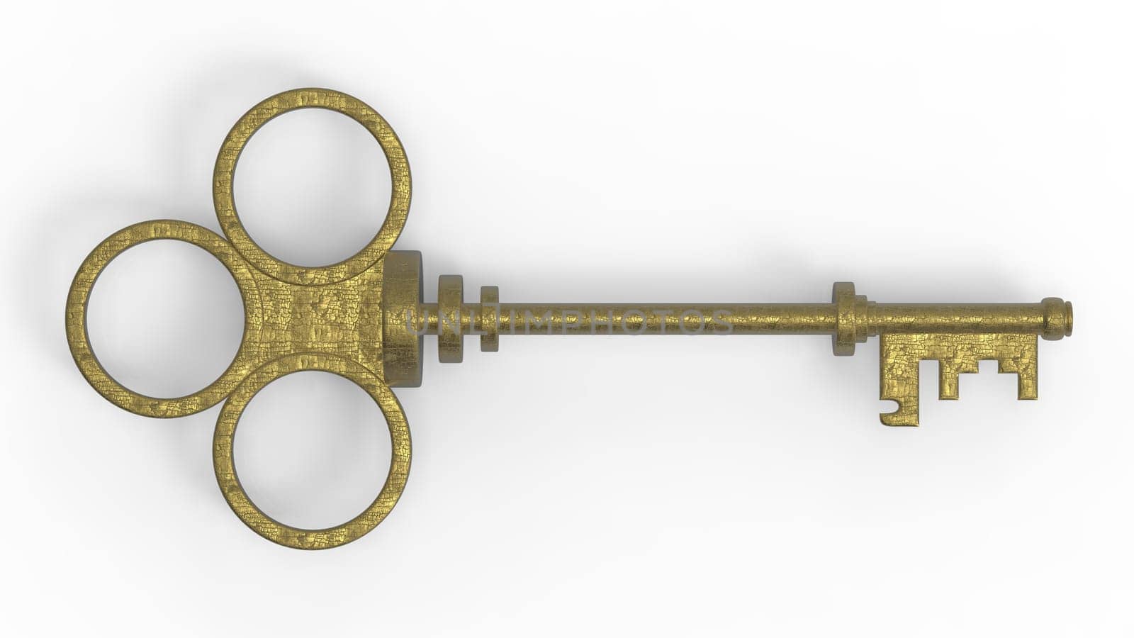 3d rendering old key isolated on white background
