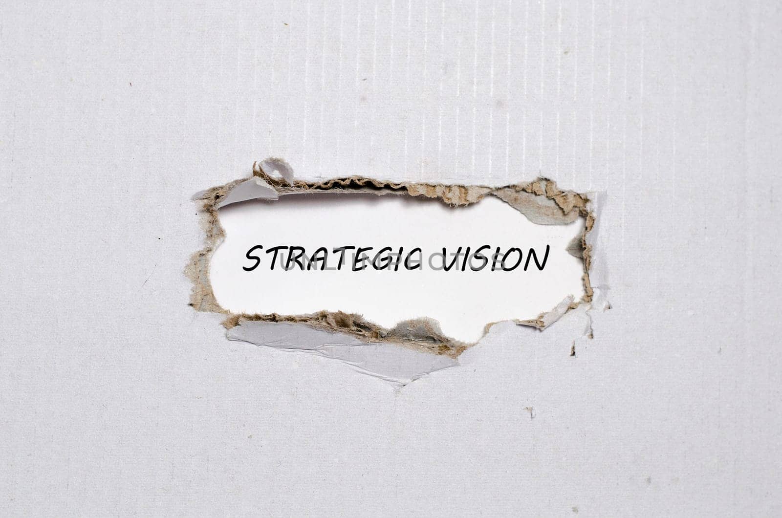 The word strategic vision appearing behind torn paper