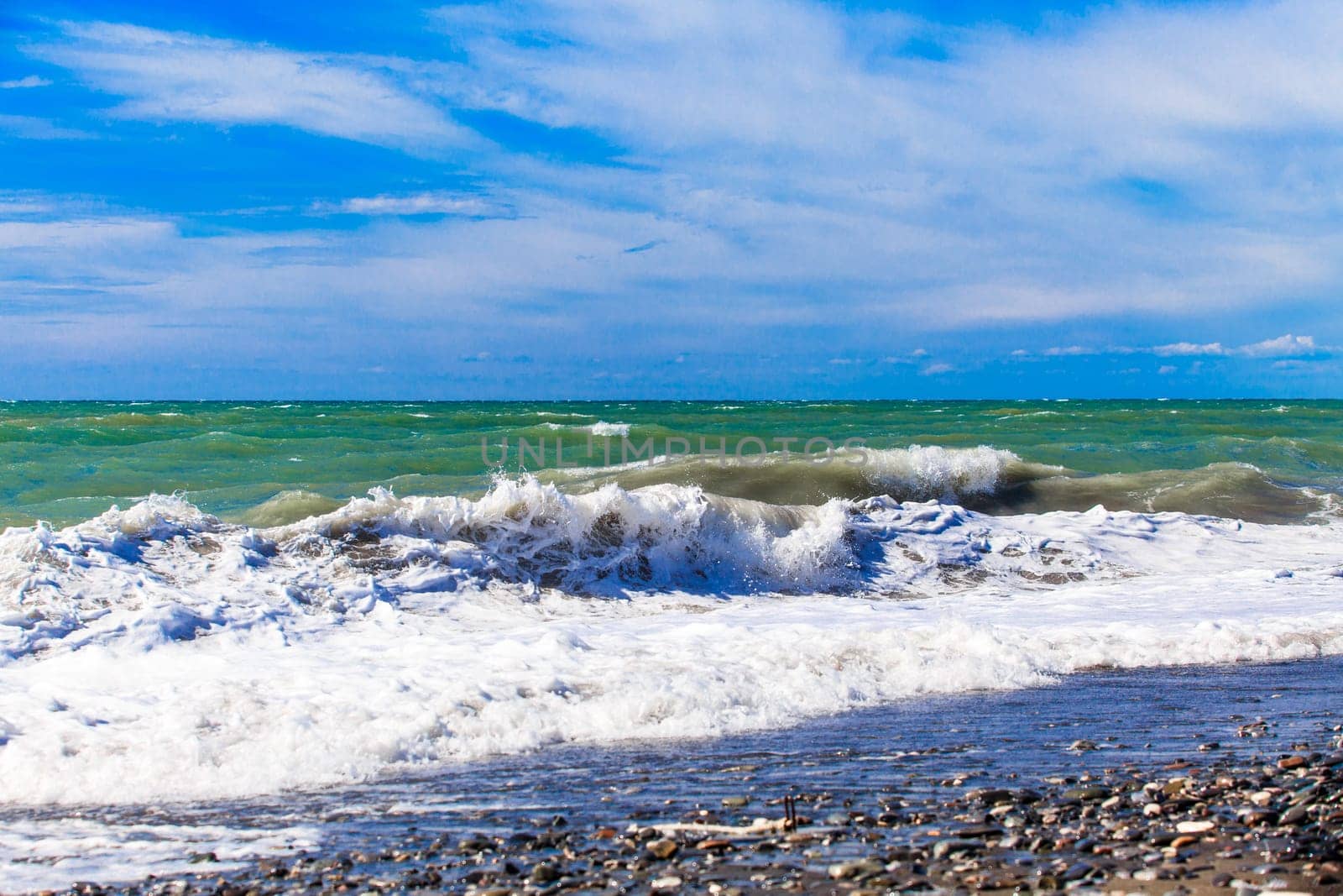 View of storm seascape.  Sea background. Waves.  waves crashing on shore