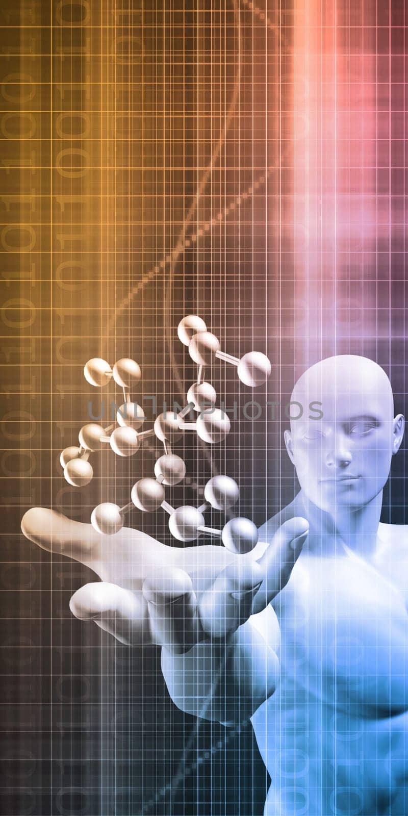 Science Technology with Human and Floating Molecule Structure