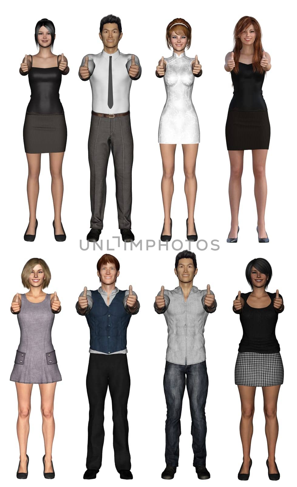 Happy Business Team with Thumbs Up in the Office on White