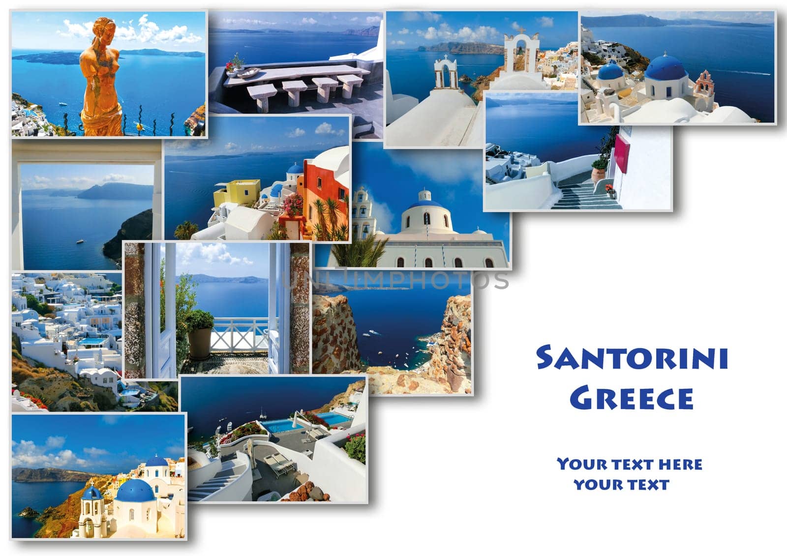 Traditional architecture of Oia village on Santorini island, Greece. Collage