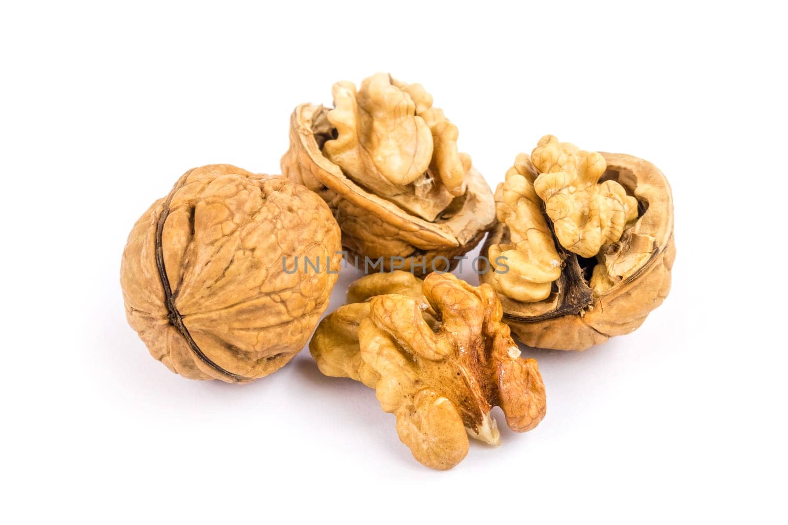Walnut,close-up of the nut on a white background