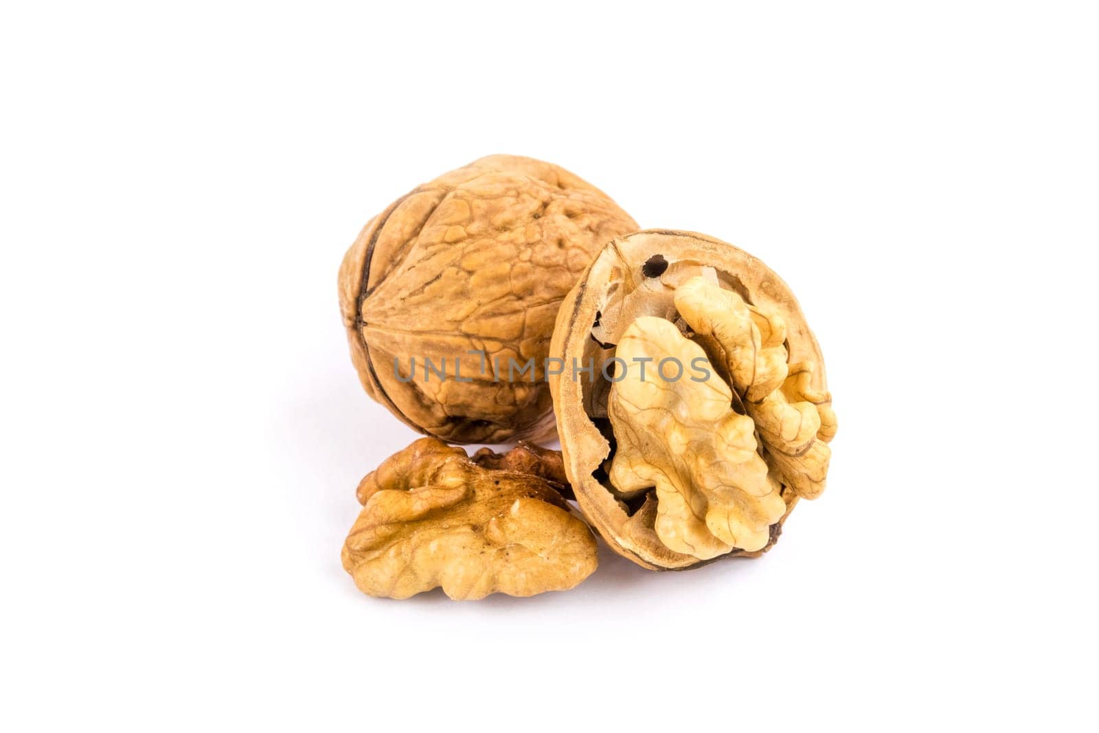 Walnut,close-up of the nut on a white background