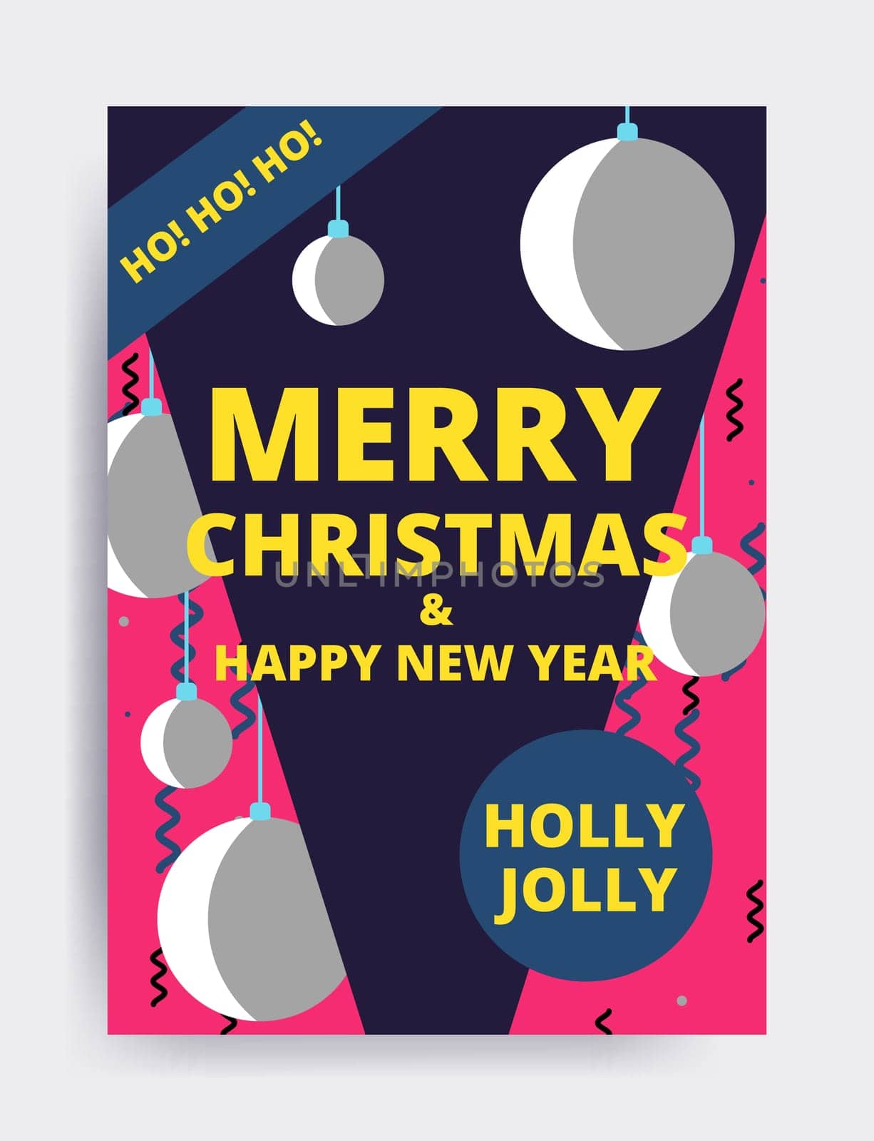 Merry christmas New Year design, eye catching banner template. Bright colorful vector illustrations for greeting card, posters, print, mobile phoned designs, ads, promotional material Yellow Pink Blue