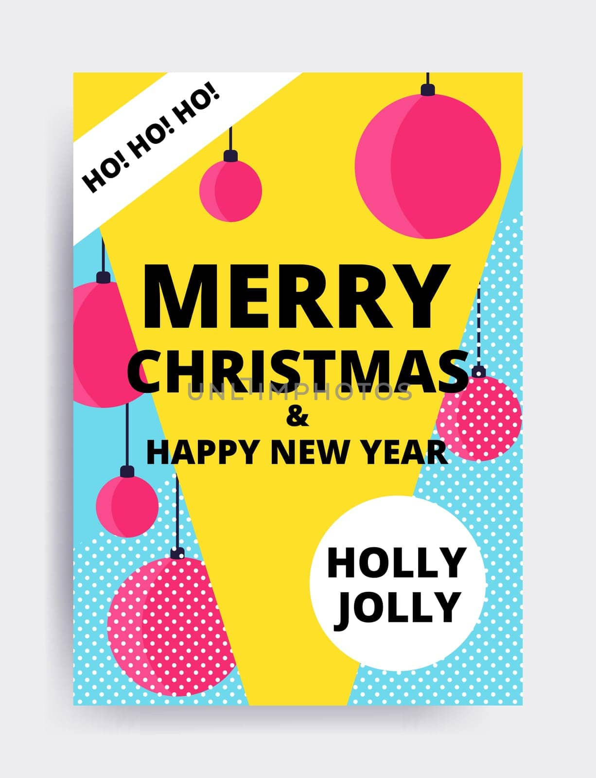 Merry christmas New Year design, eye catching banner template. Bright colorful vector illustrations for greeting card, posters, print, mobile phoned designs, ads, promotional material Yellow Pink Blue
