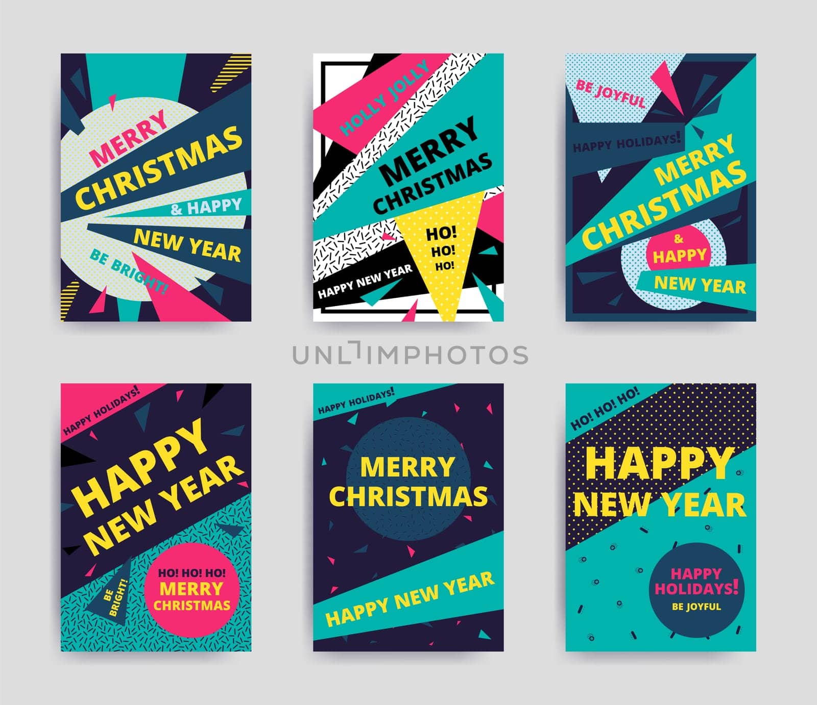 Merry christmas New Year design, eye catching banner template. Bright colorful vector illustrations for greeting card, posters, print, mobile phoned designs, ads, promotional material Yellow Pink Blue