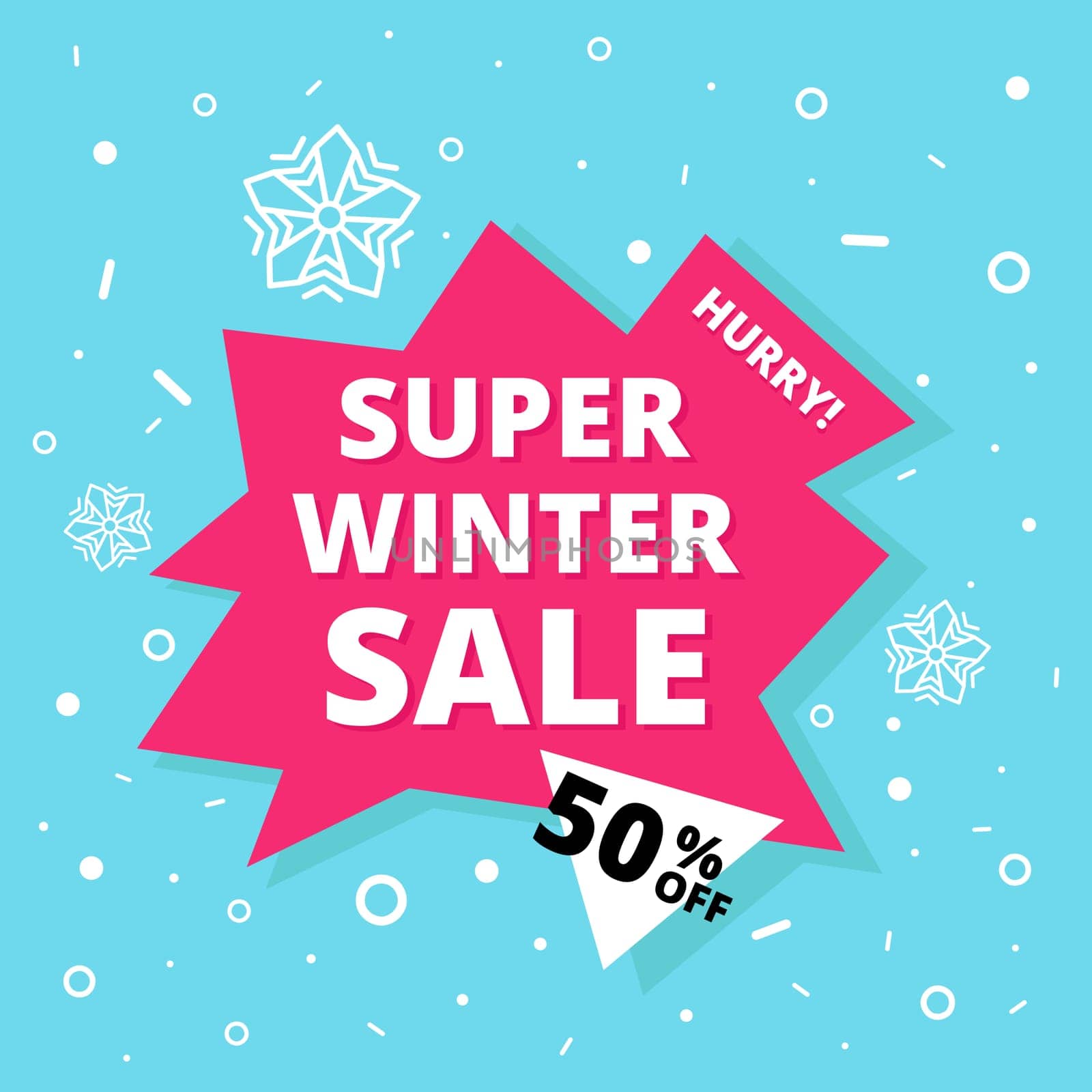Super winter sale banner. Hurry One day deal, special offer, big sale, clearance. Editable Bright Stock Vector Illustration. Pink Blue White Black