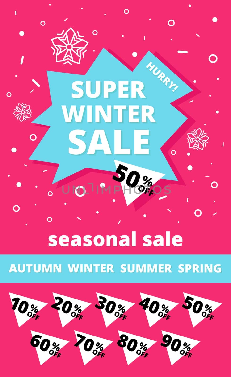 Super winter sale banner. Hurry One day deal, special offer, big sale, clearance. Editable Bright Stock Vector Illustration. Pink Blue White Black