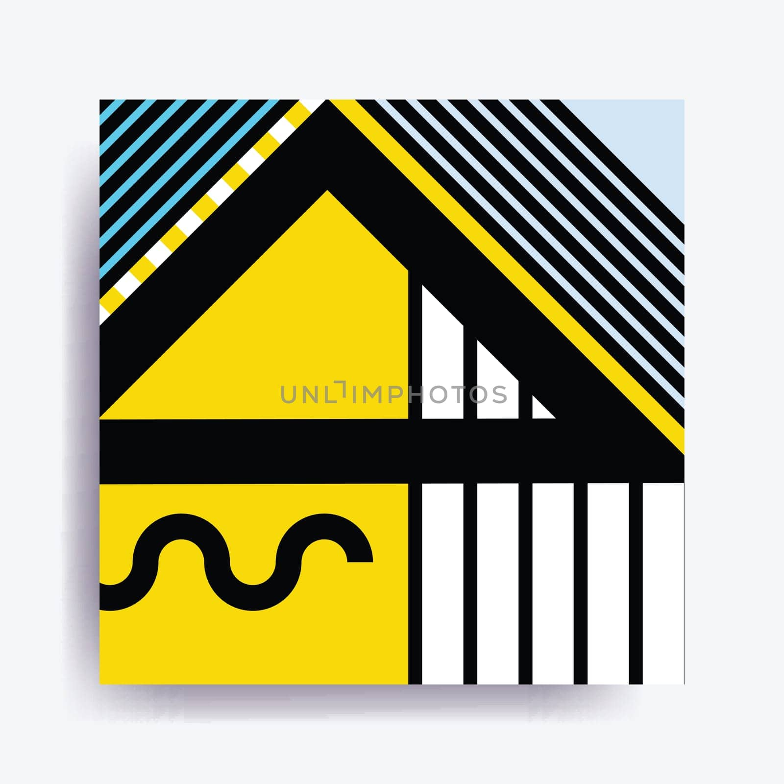 Colorful trend Neo Memphis geometric pattern juxtaposed with bright bold blocks of color zig zags, squiggles, erratic images. Design background elements composition. Magazine, leaflet, billboard
