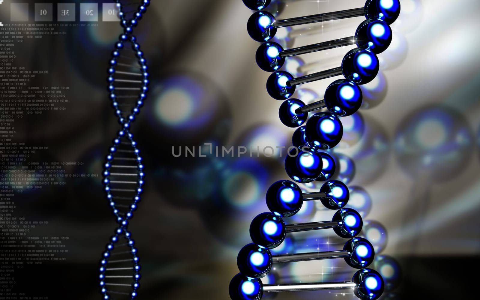 Digital illustration DNA structure in colour background