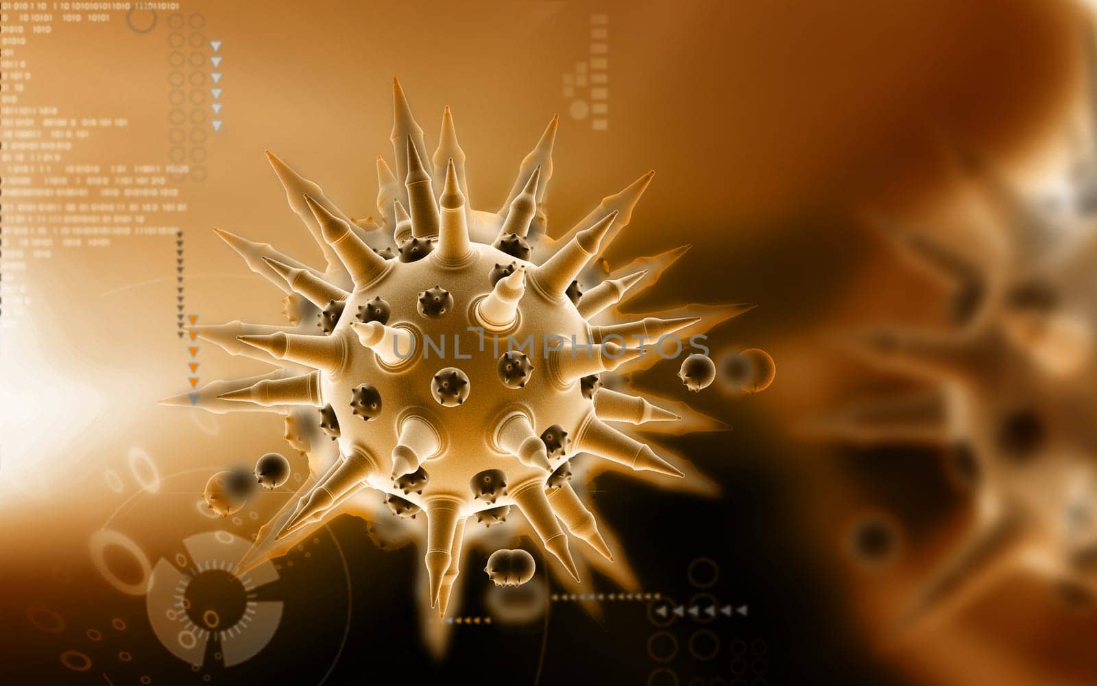 Digital illustration of Flu virus in colour background