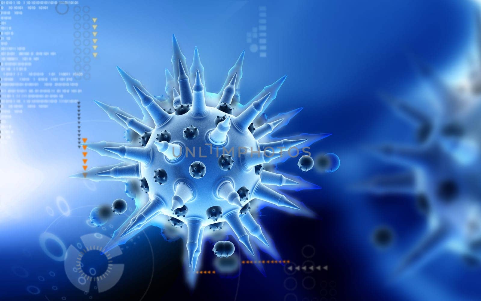 Digital illustration of Flu virus in colour background