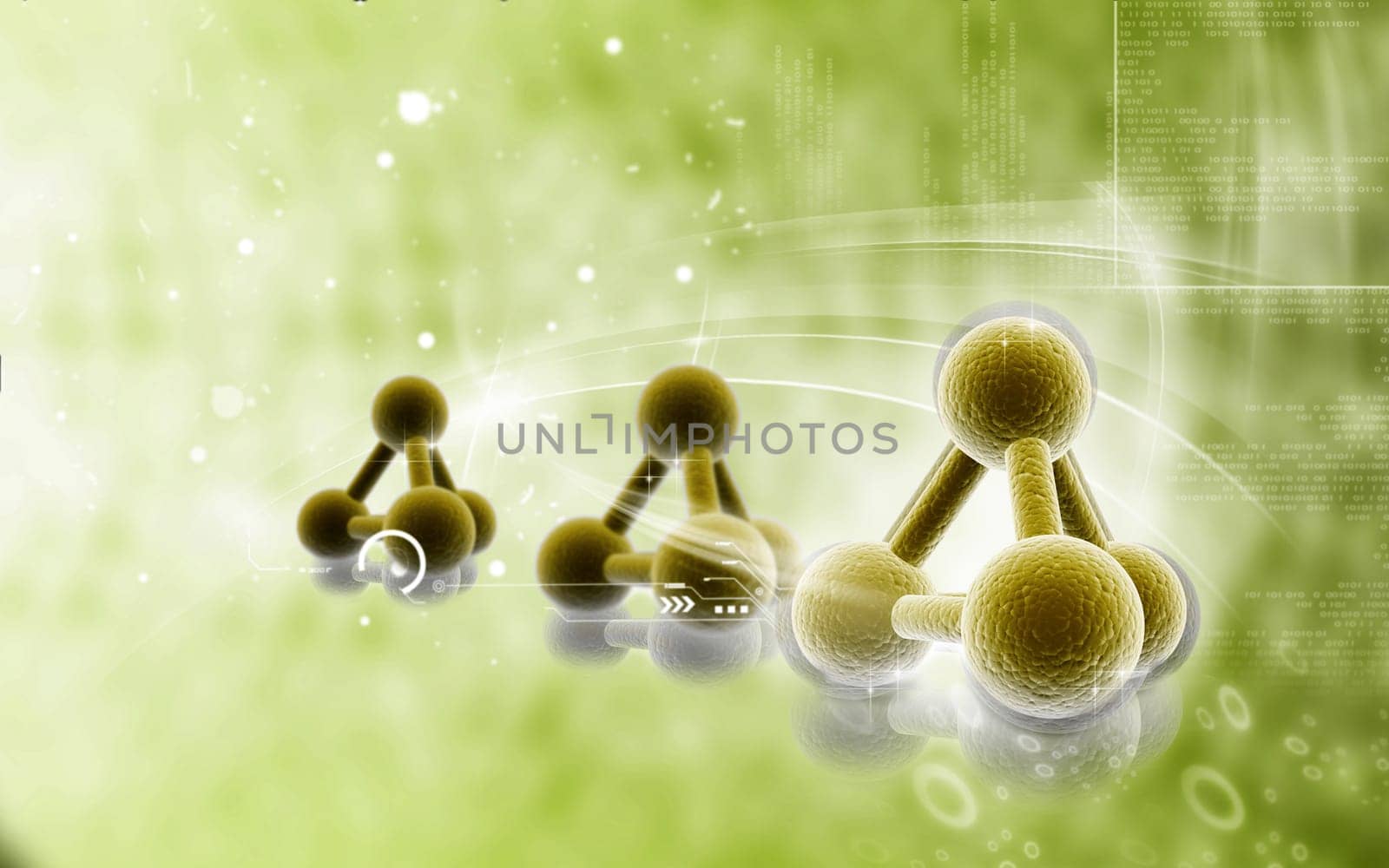 Digital illustration of molecules in colour background