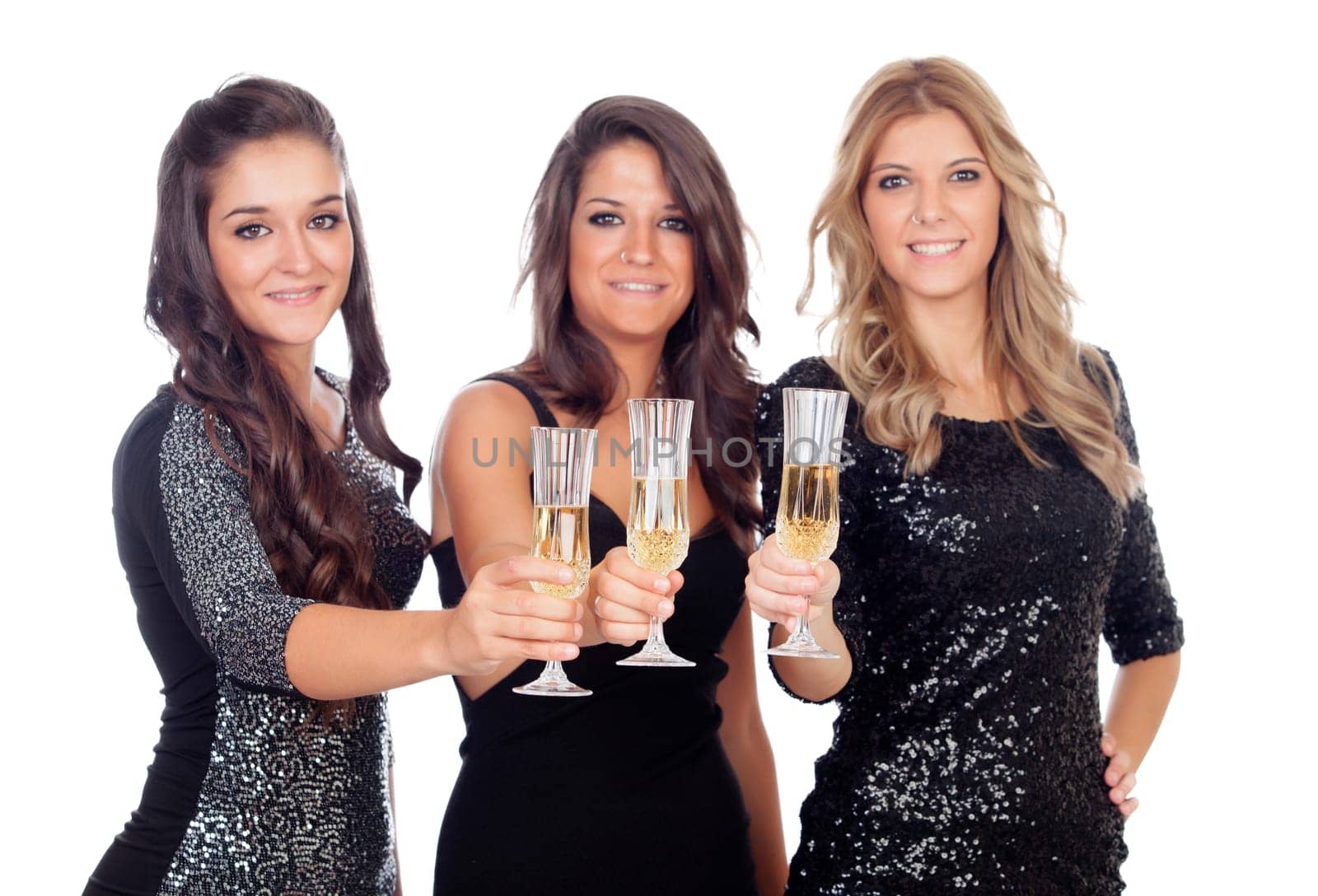 Group of friends toasting with champagne in a celebration during christmas