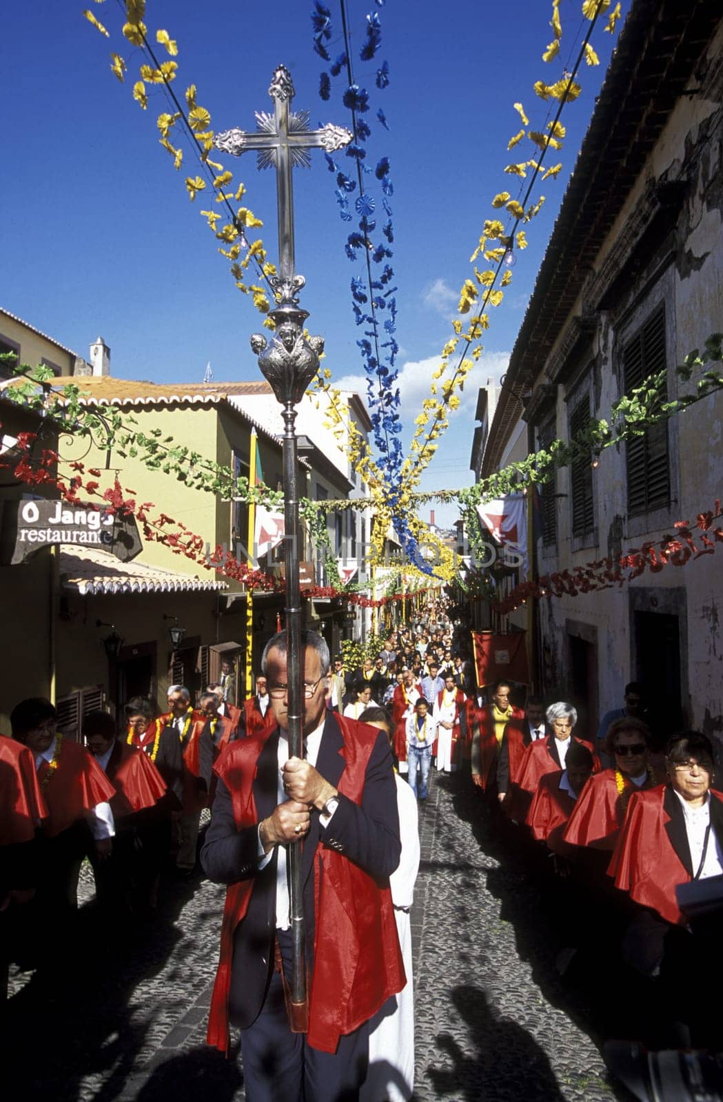 A procession in the old town in the city centre of Funchal on the flower island of Madeira,Portugal.