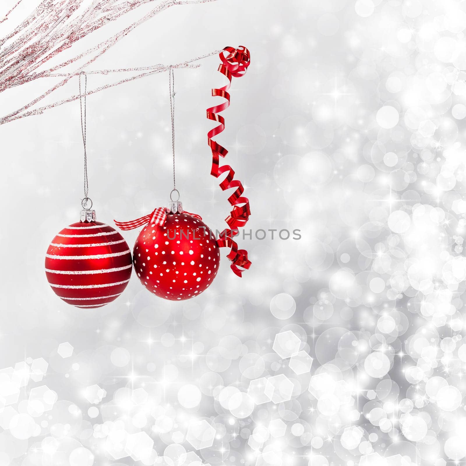 Sparkling Christmas background with baubles and decorations