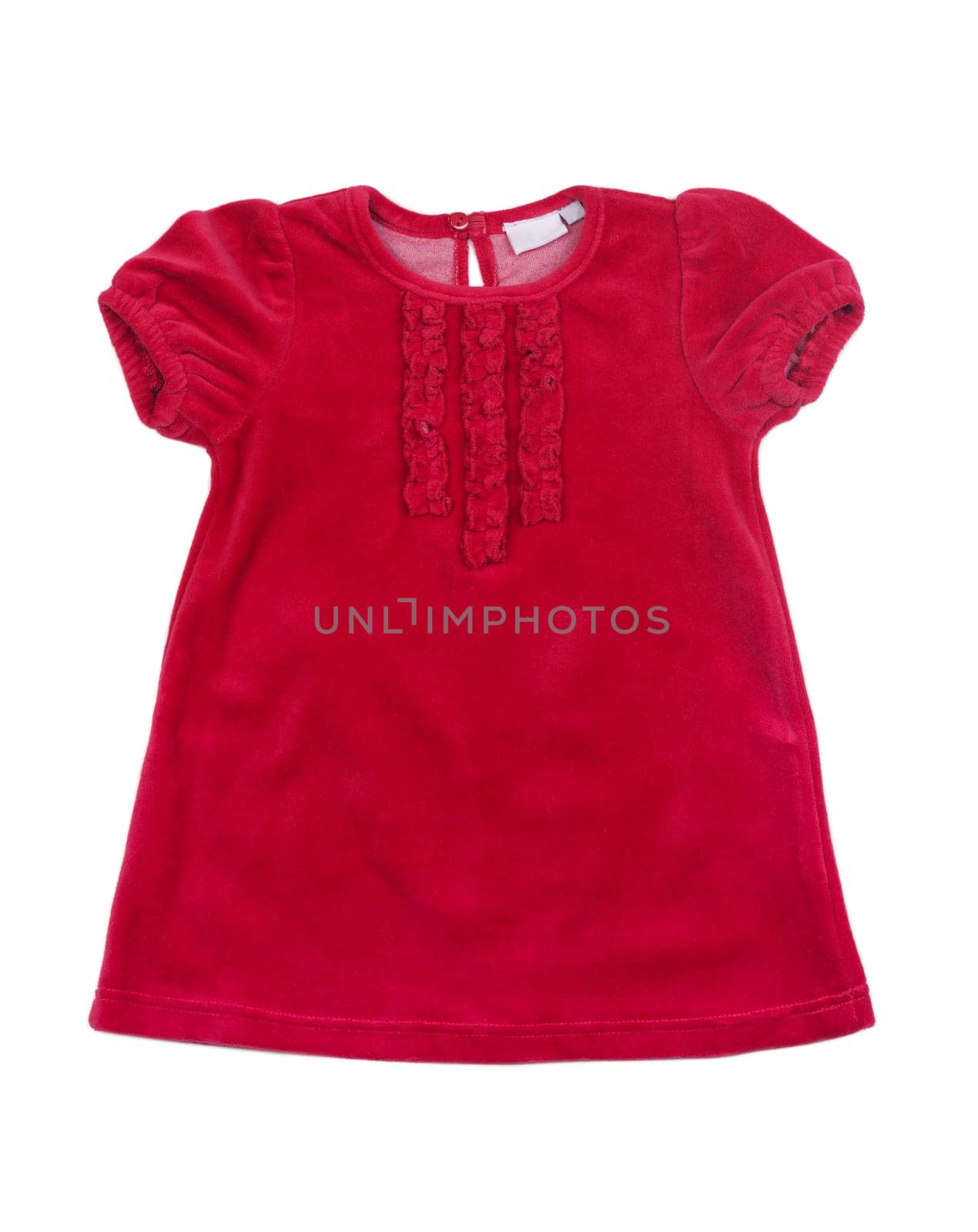 Elegant red velvet baby dress isolated on white background