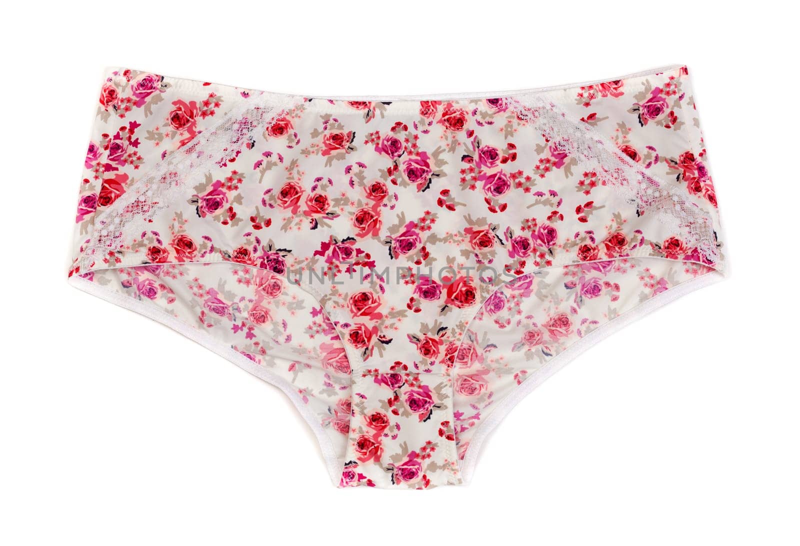 Cotton panties with floral pattern. Isolate on white background.