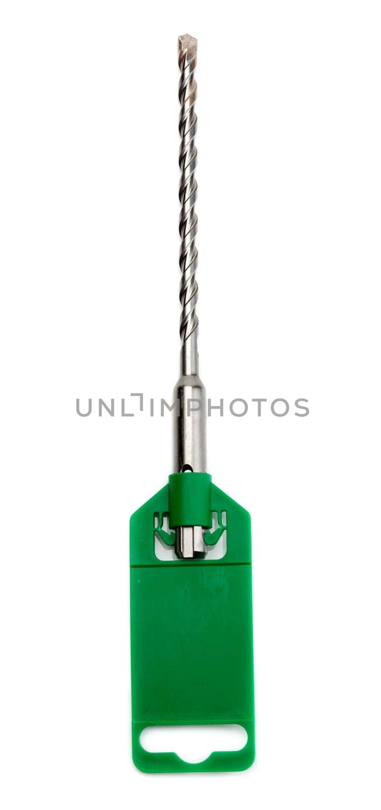 New drill on concrete SDS in a green bag. Isolate on white.